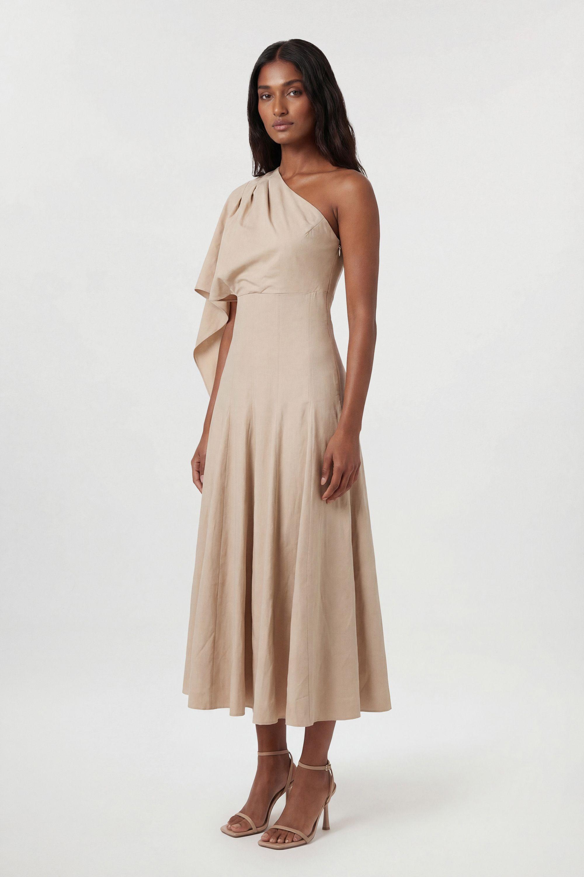 strapless open back dress Helena One Shoulder Linen Mini Dress main image 1