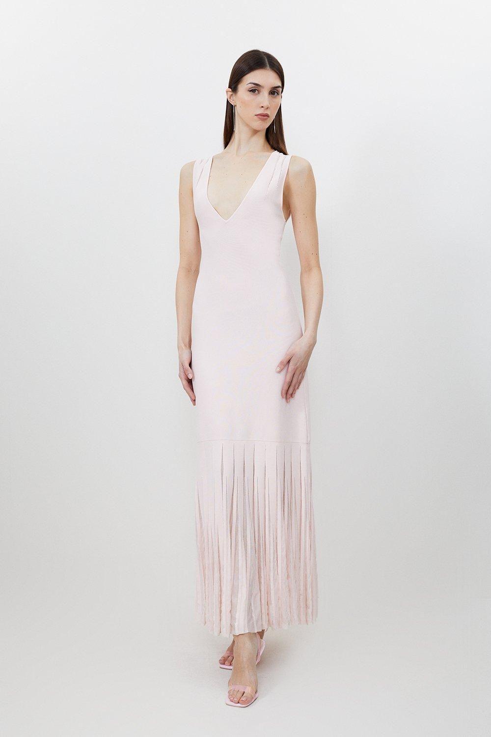 viscose blend knit sheer skirt midaxi dress Karen Millen Maxi in Pink 2025influencerpick