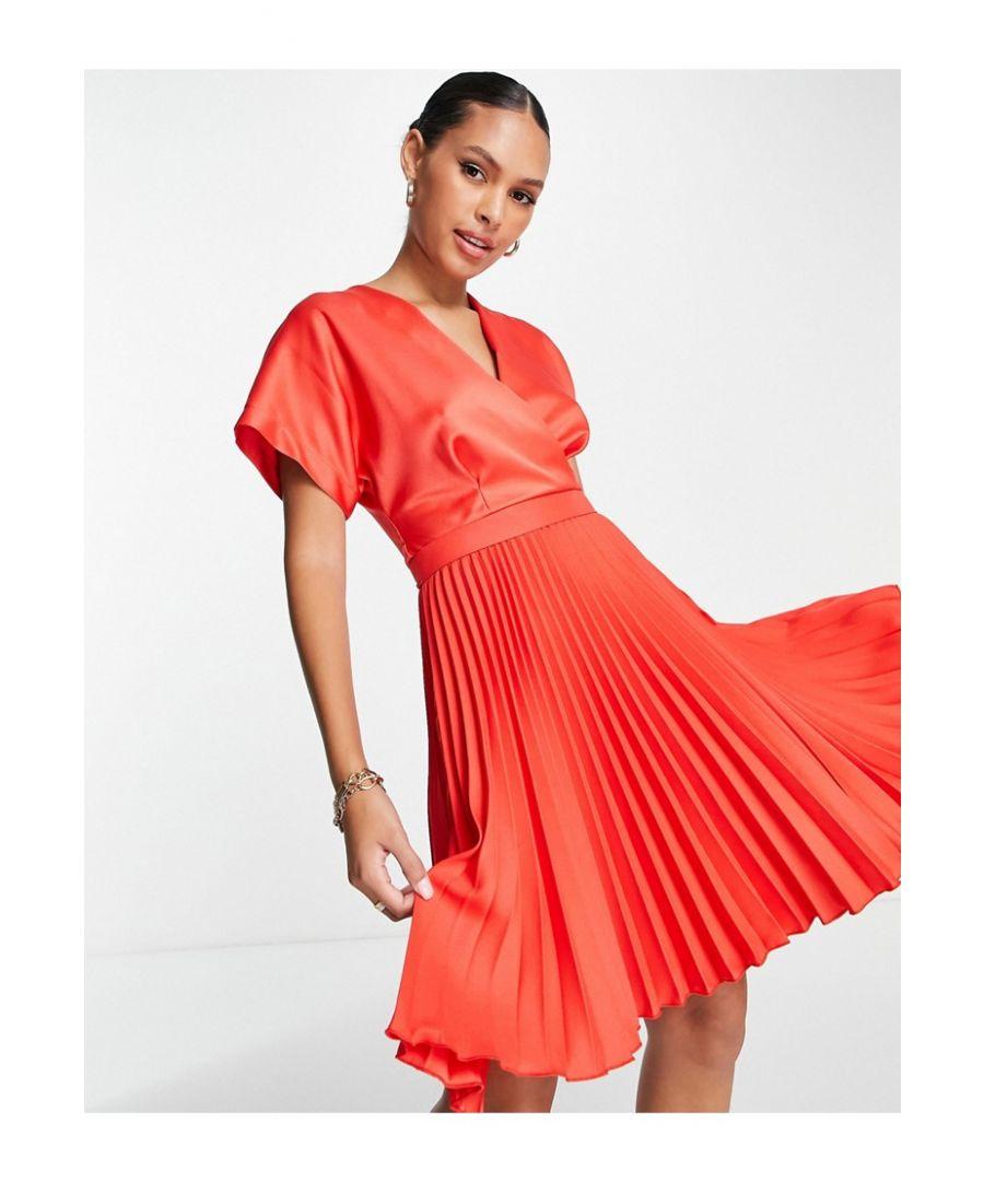 Closet Wrap Front Pleated Midi Skater Dress in Red | Lyst UK