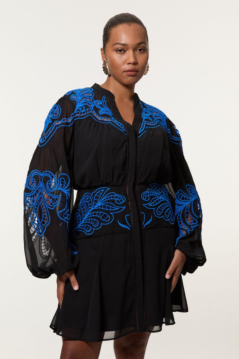Karen Millen Plus Size Cutwork Beaded Embroidered Woven Mini Dress in Blue | Lyst UK Karen Millen Plus Size Cutwork Beaded Embroidered Woven Mini Dress in Blue | Lyst UK
