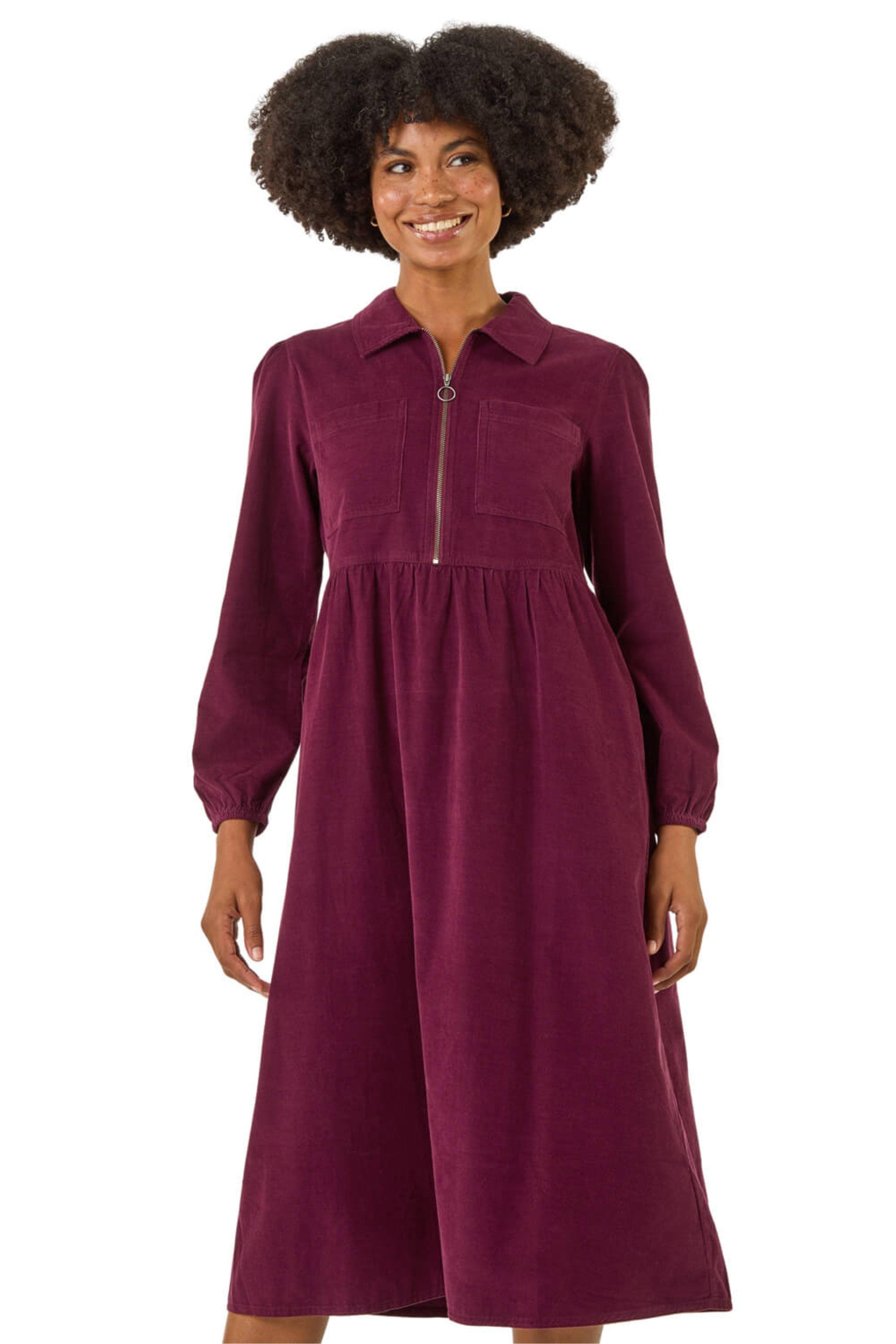 Roman Corduroy Zip Detail Midi Dress in Purple | Lyst UK
