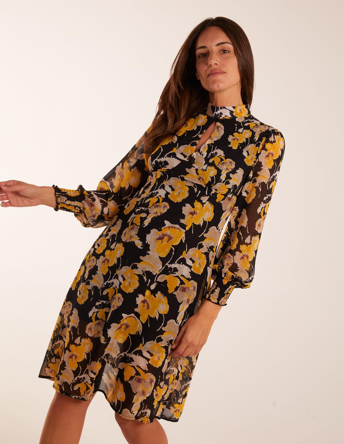 blue vanilla yellow dress Yellow | Short Sleeve Wrap Pleat Dress main image 0