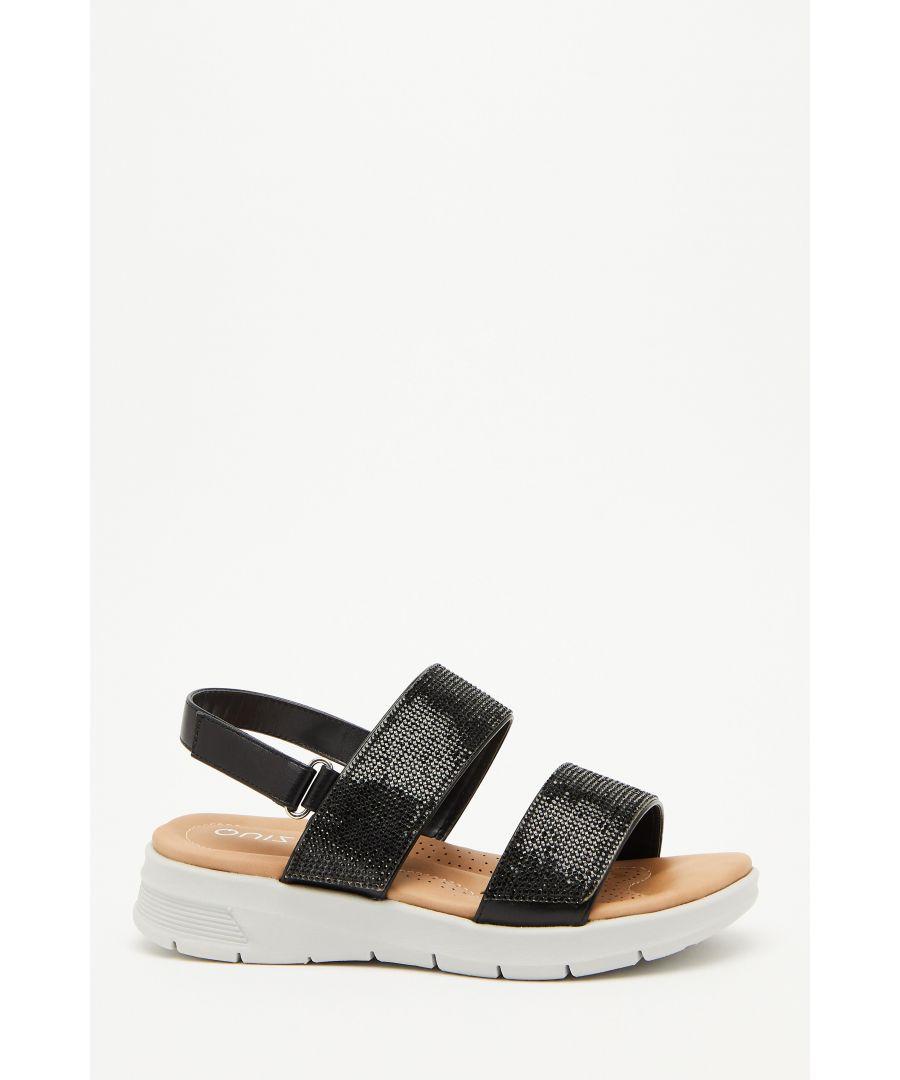 Quiz Wide Fit Black Diamante Comfort Sandals in White Lyst UK