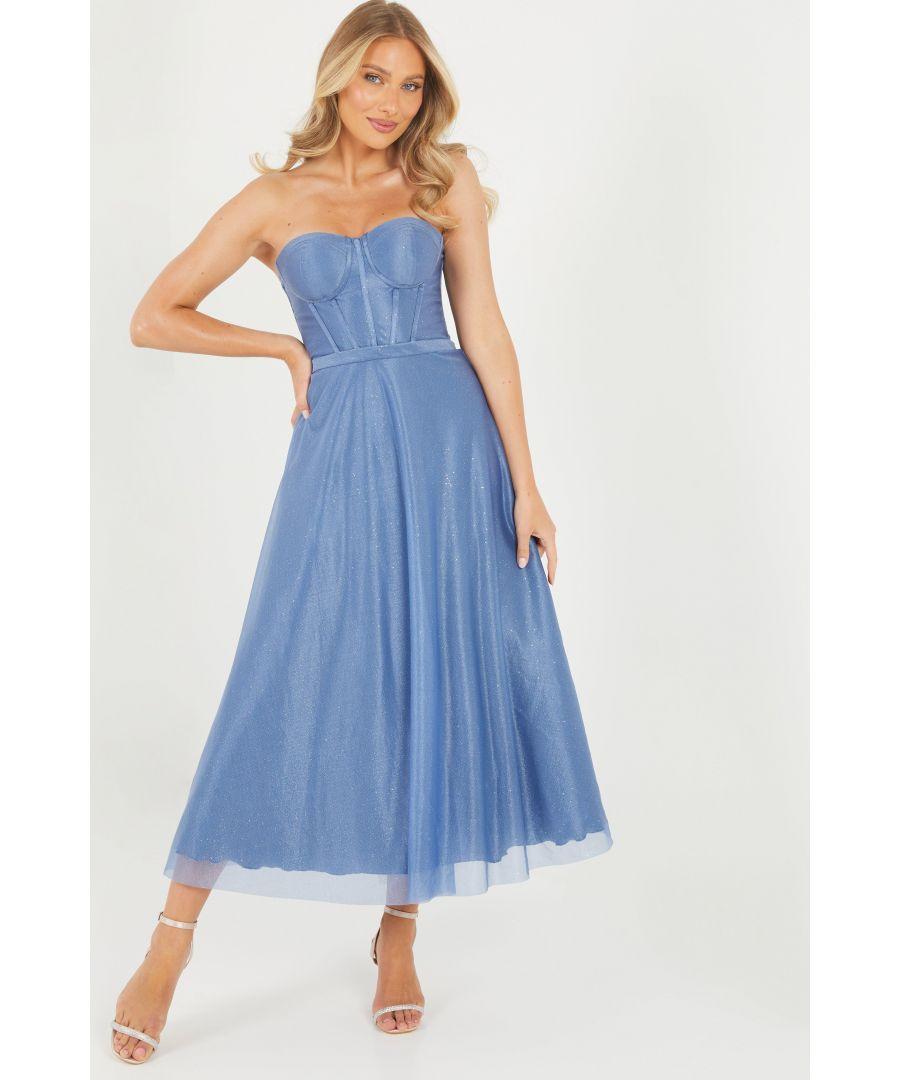Quiz Blue Glitter Strapless Midi Dress Lyst UK