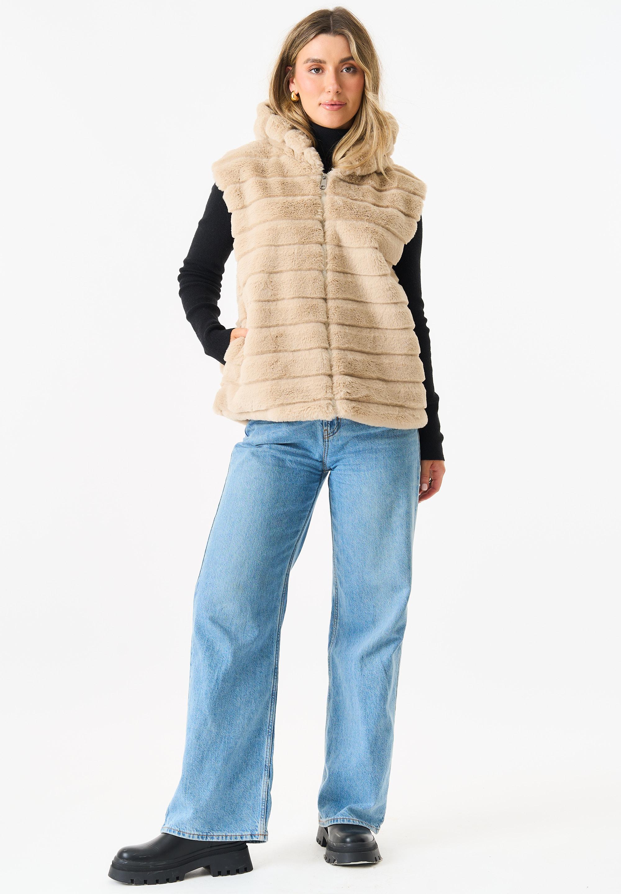 Gini London Zip Front Hooded Fur Gilet in Blue Lyst UK