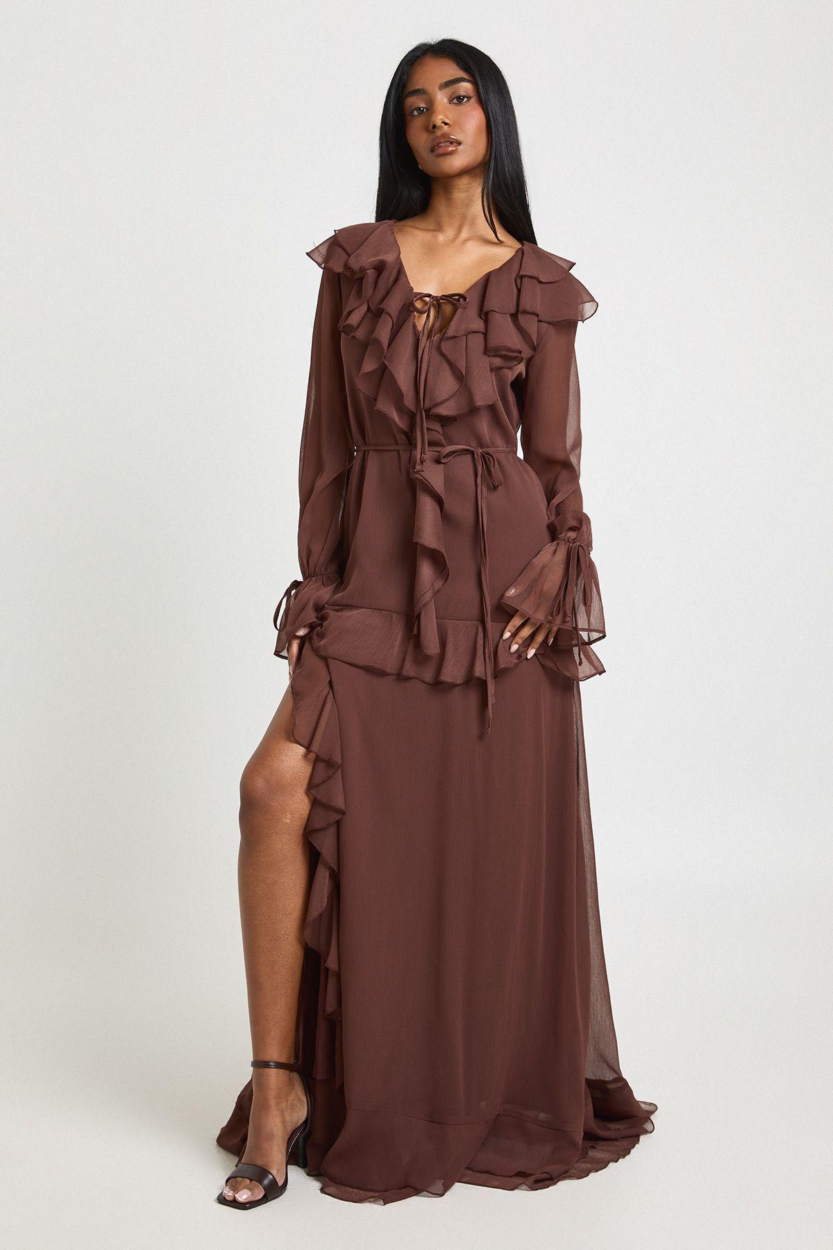 brown fancy dress Luxury Evening Gown Golden Brown L