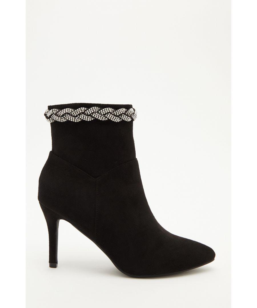 Quiz Faux Suede Pleated Heeled Ankle Boots in Black Lyst UK