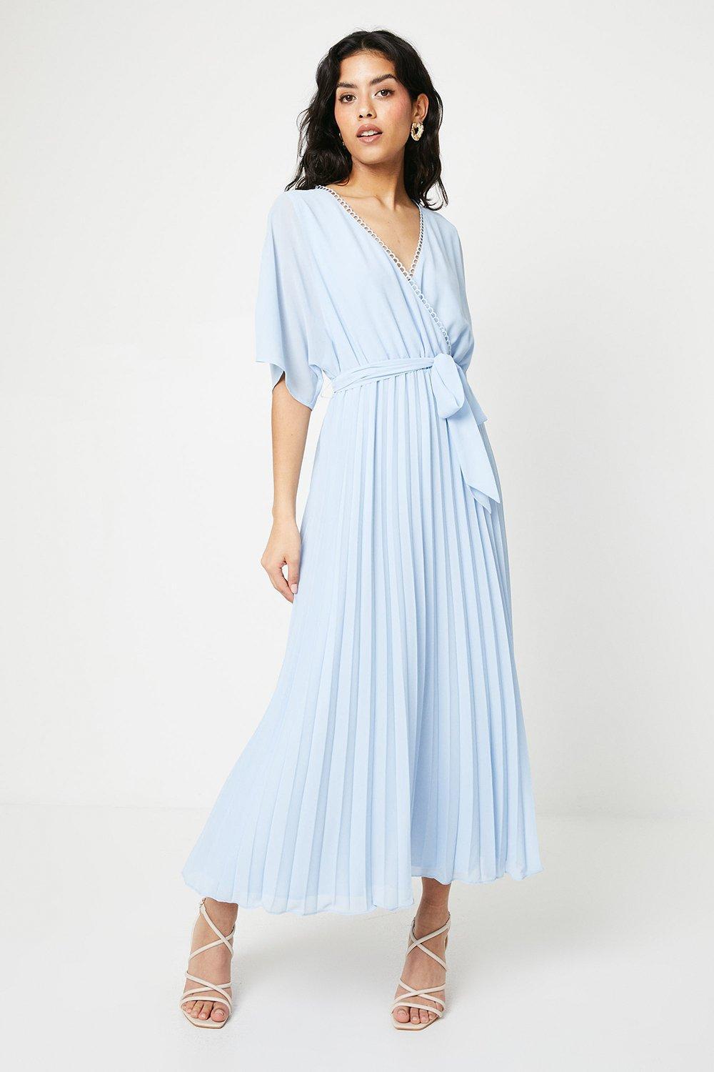 Oasis Petite Occasion Kimono Sleeve Pleated Midi Dress in Blue | Lyst UK