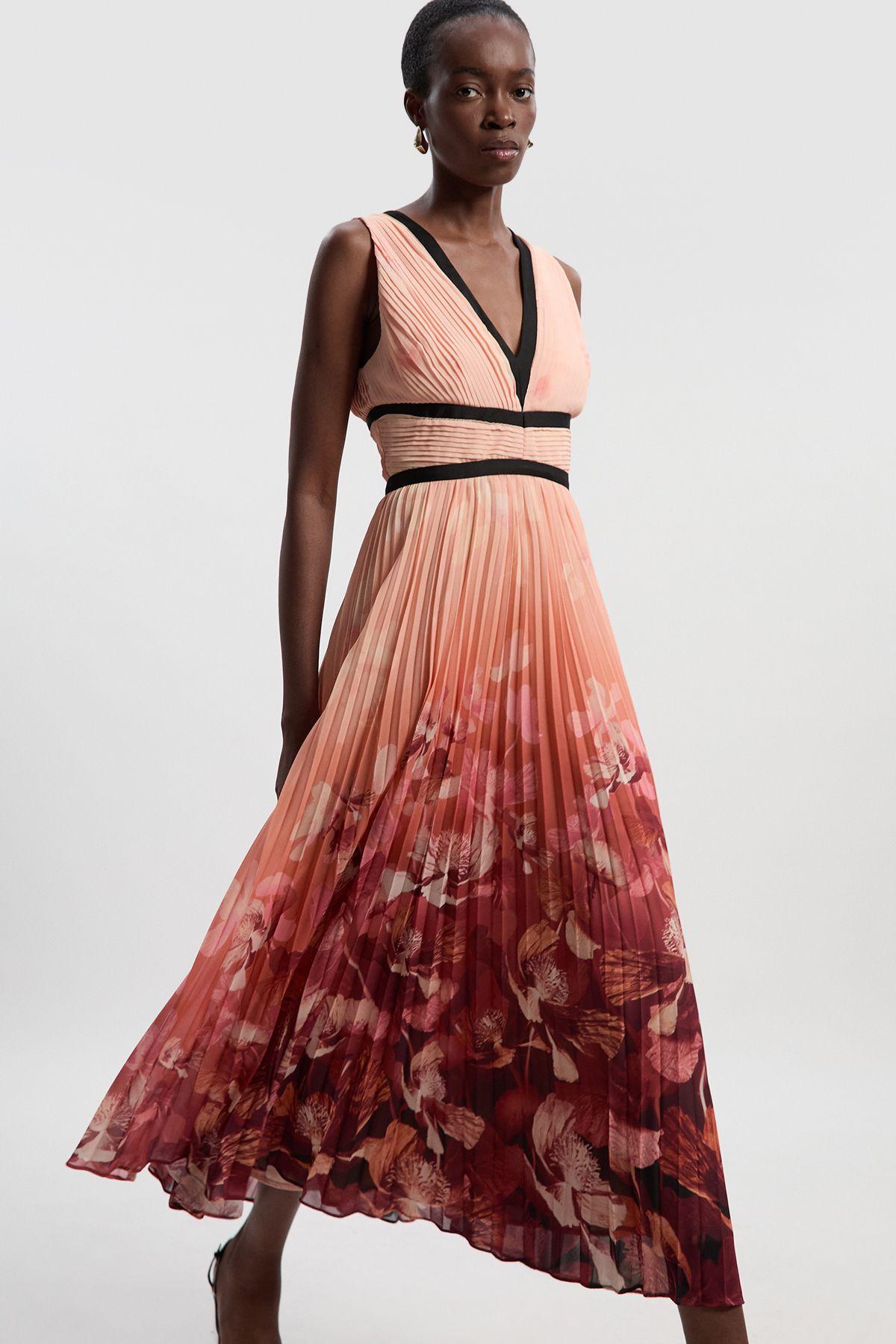 open lace back dress Karen Millen Red Pleated Dress 14  The Wardrobe