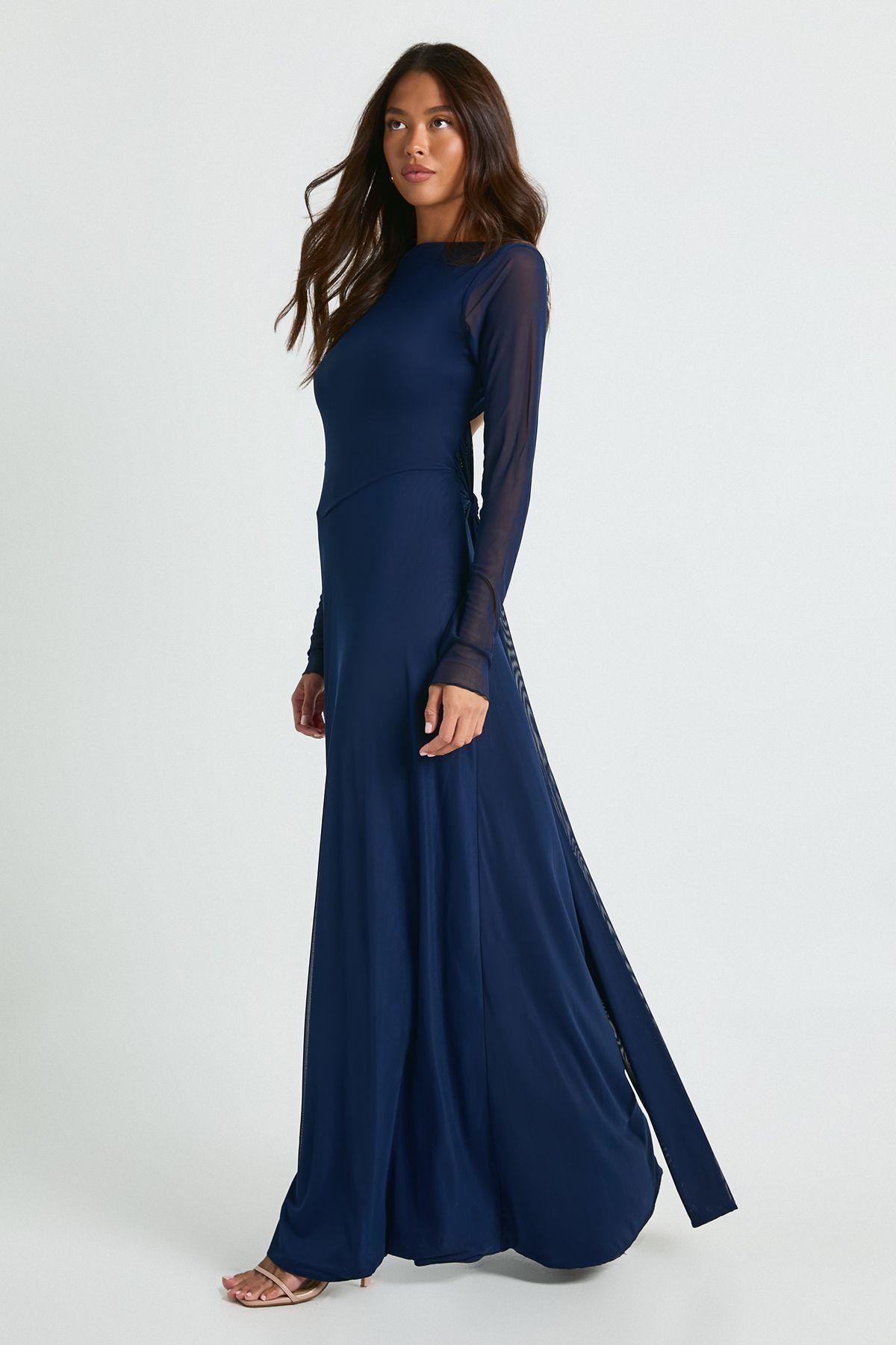 boohoo blue maxi dress Navy Chiffon Plunge Ruffle Maxi Dress