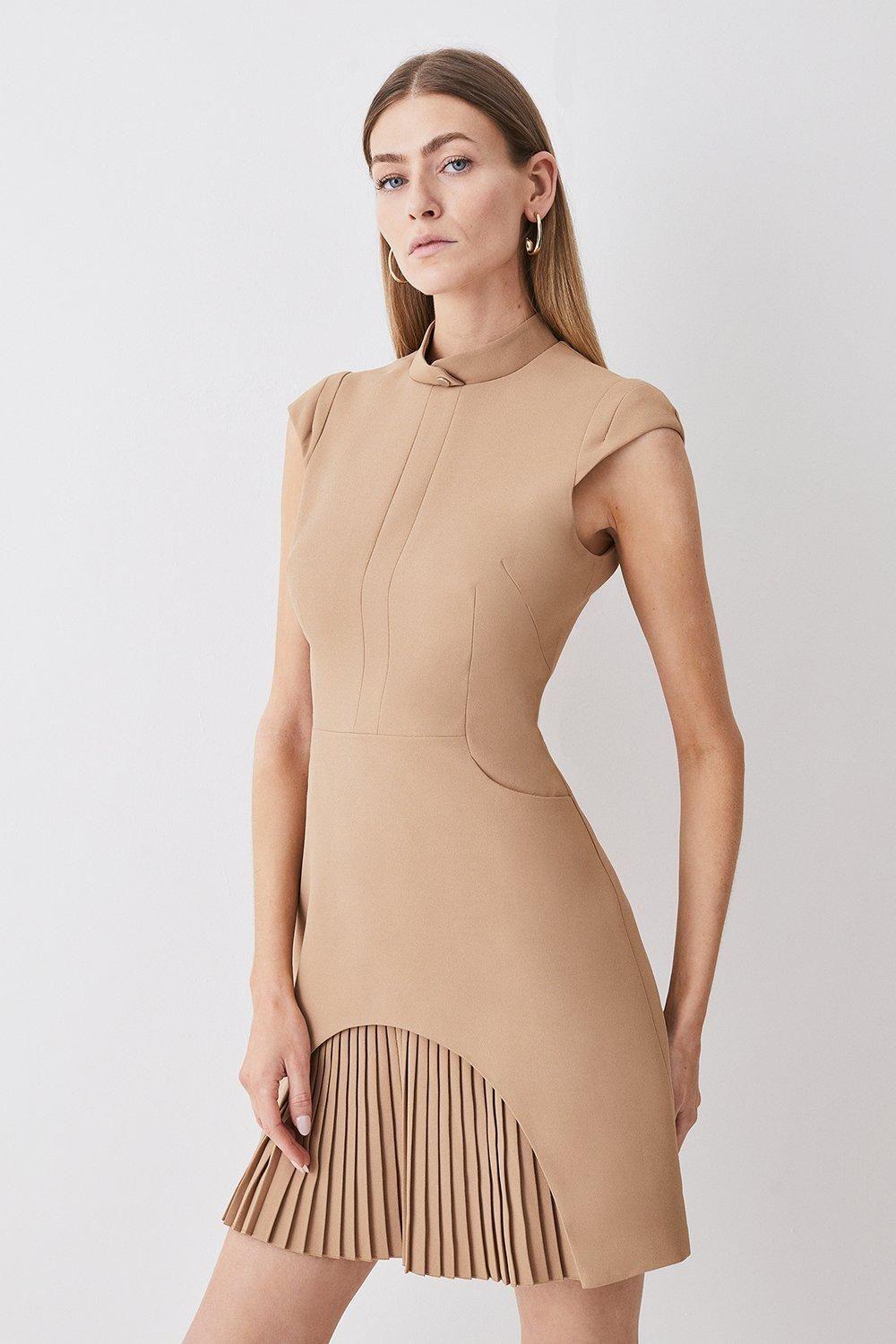 Karen Millen Petite Military Tailored Mini Dress in Natural