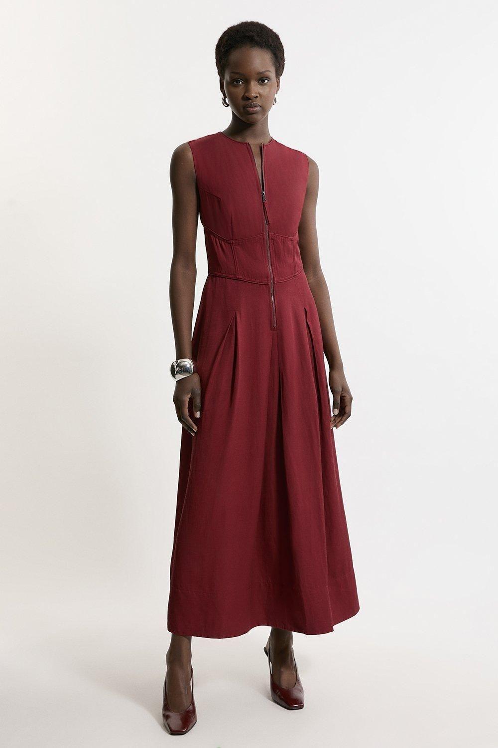 Maxi Dress Karen Millen Red Linen Dress Karen Millen Premium Linen