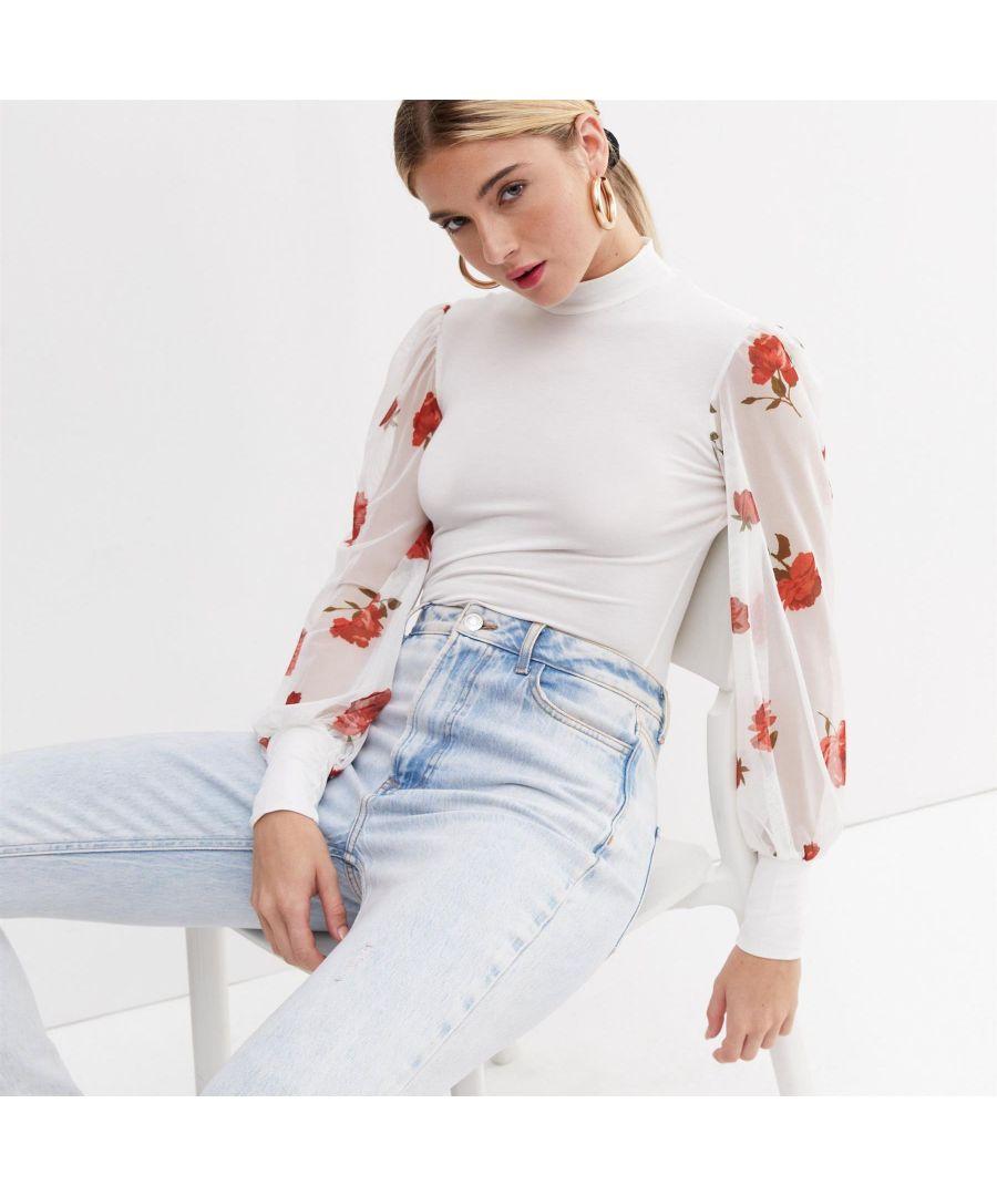 Secret Label Floral Mesh Puff Sleeve Top in White Lyst UK