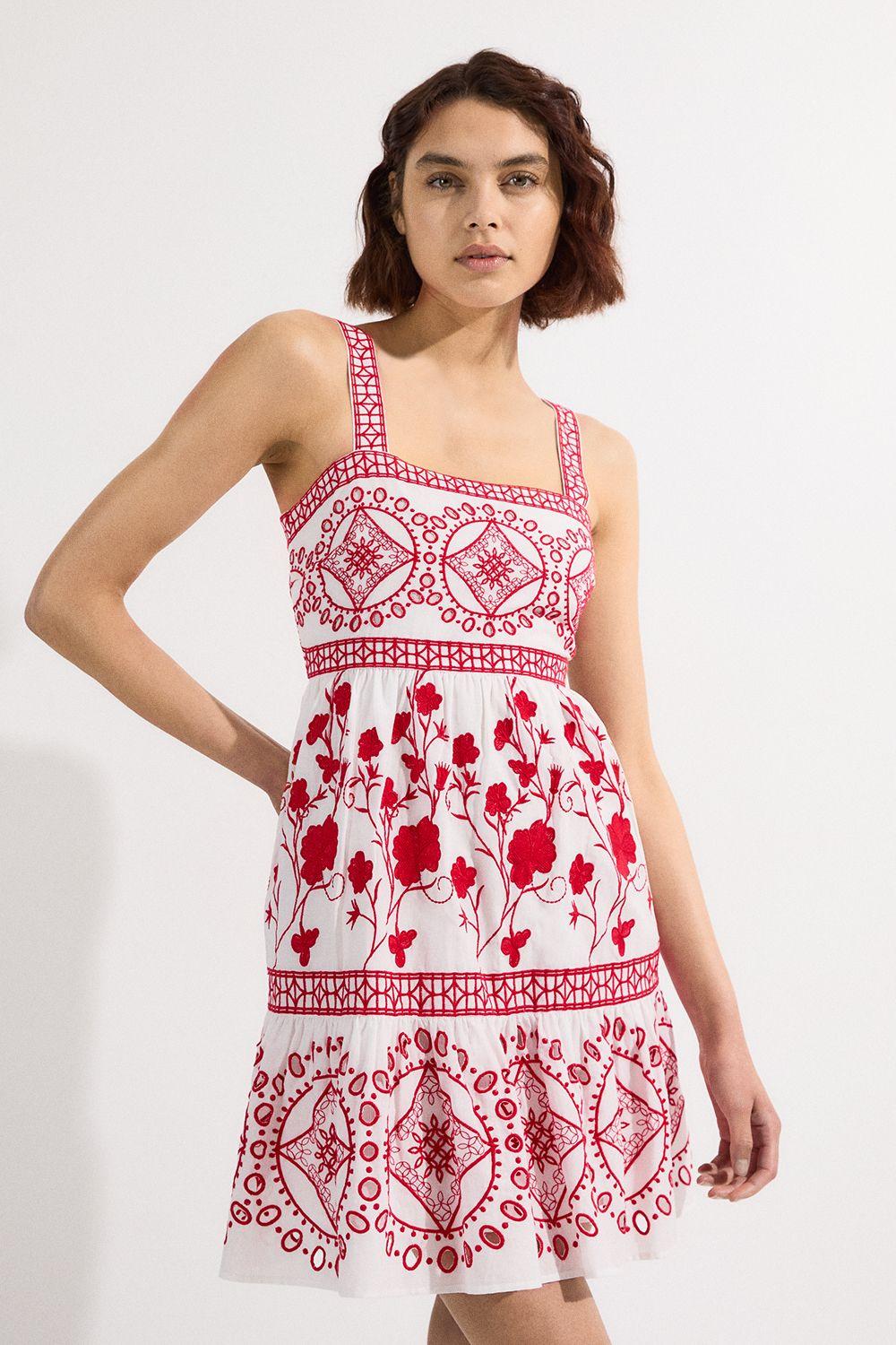 knee length dresses for ladies Ivette Embroidered Sequin Mini Dress in Nude Multi