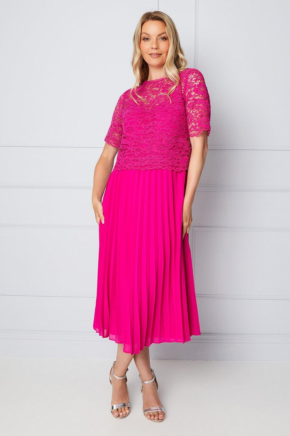 Wallis Lace Overlay Pleated Midi Dress in Pink Lyst UK