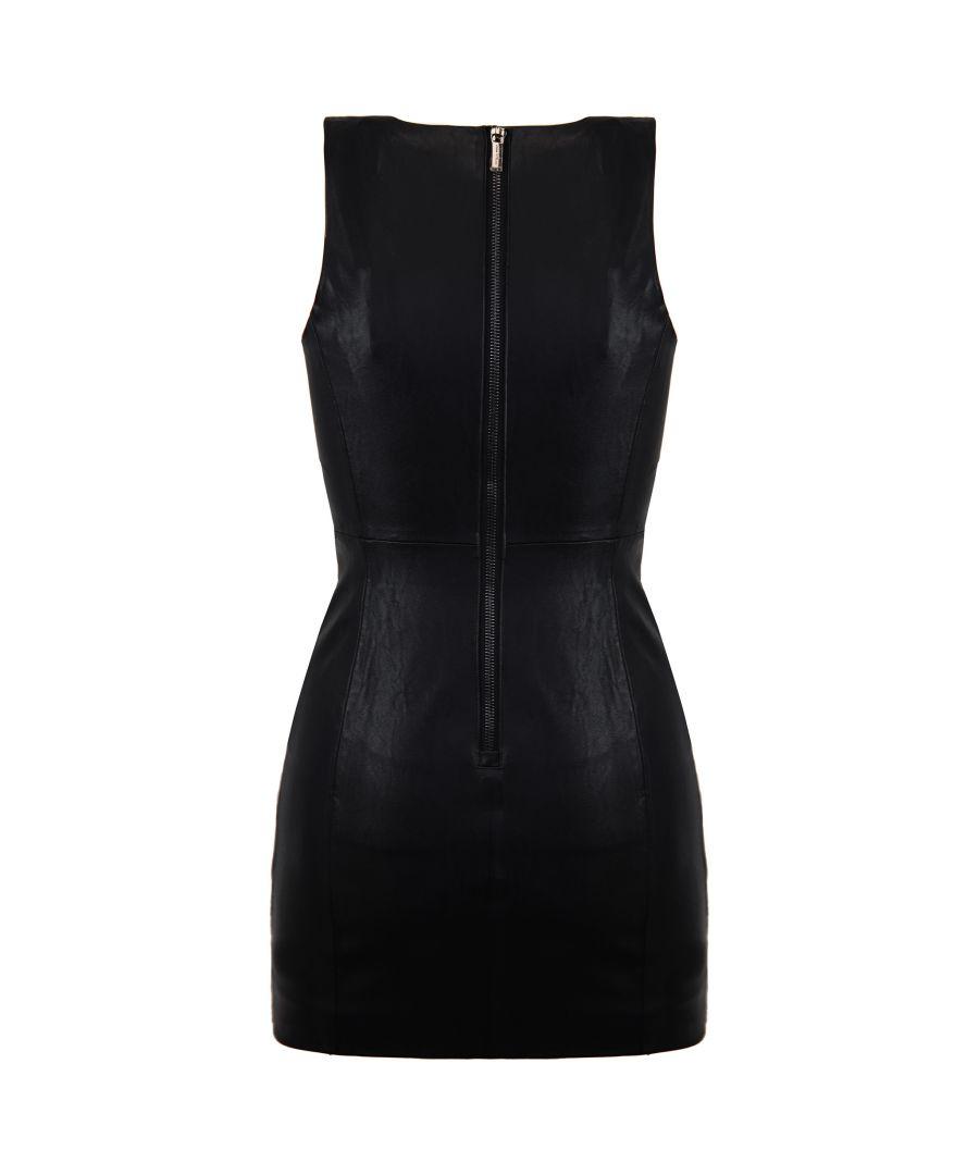 Short black store leather dress