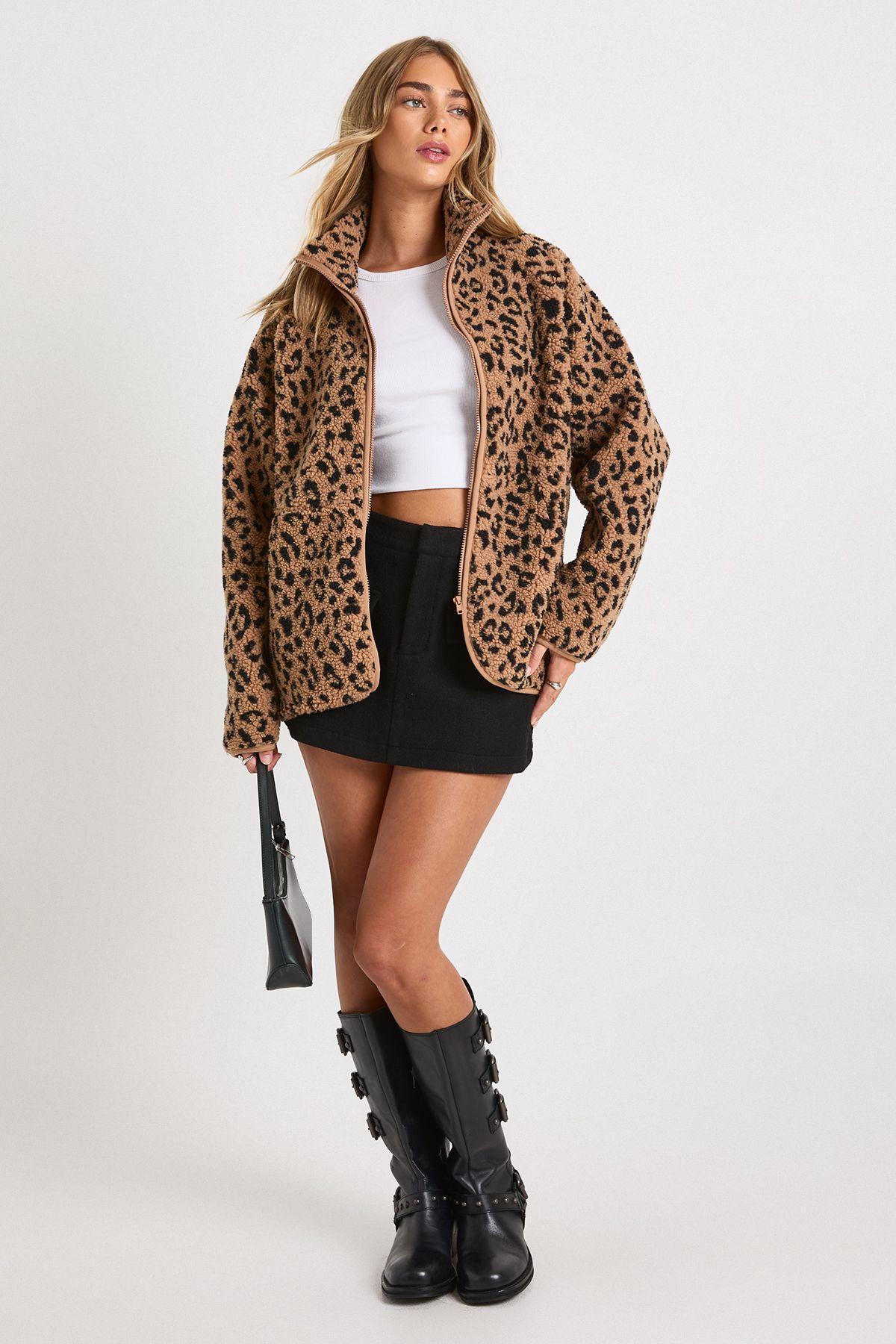 Boohoo Cheetah Print Teddy Jacket BOOHOO Leopard Print Oversized
