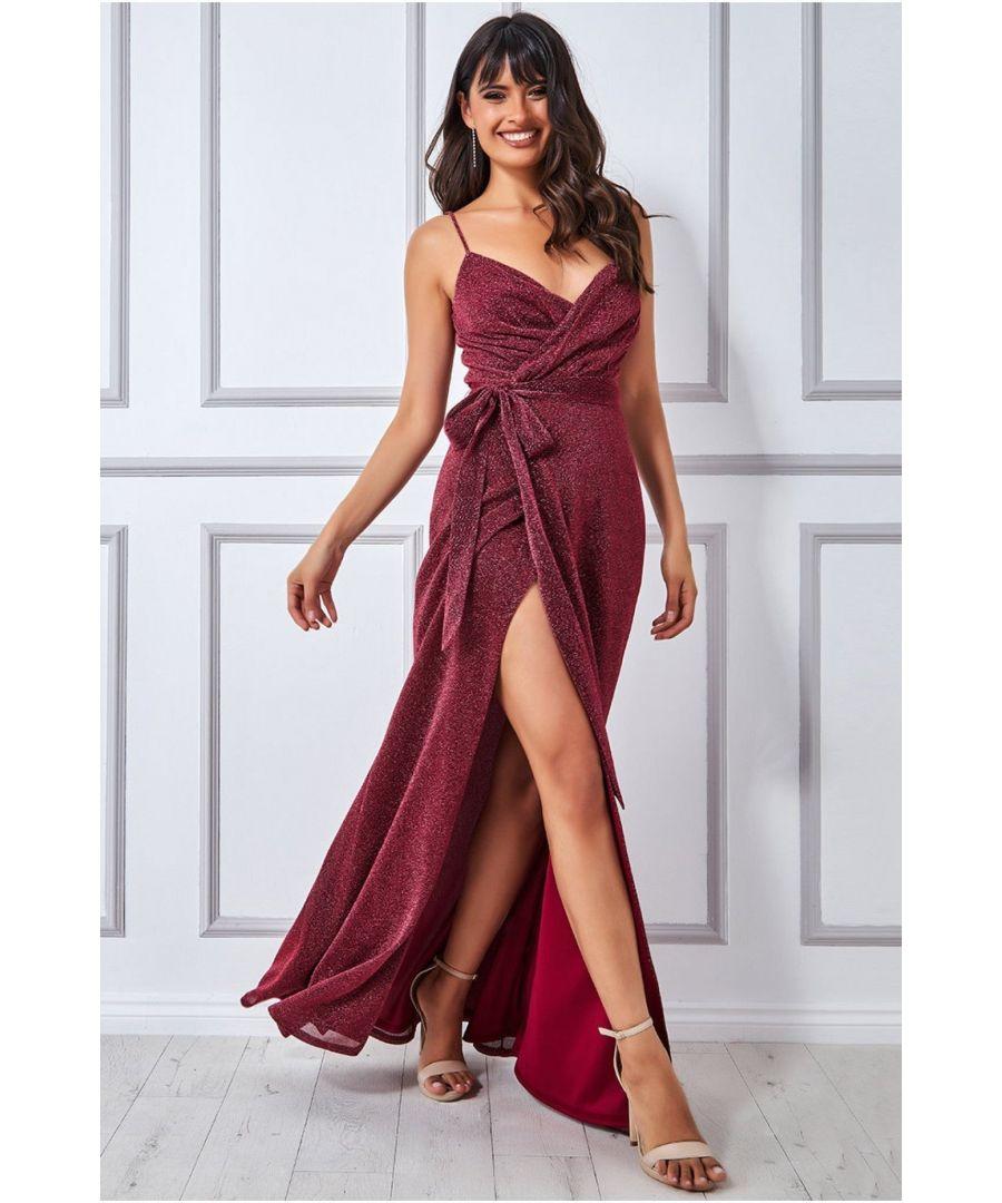 Red spaghetti strap wrap dress sale
