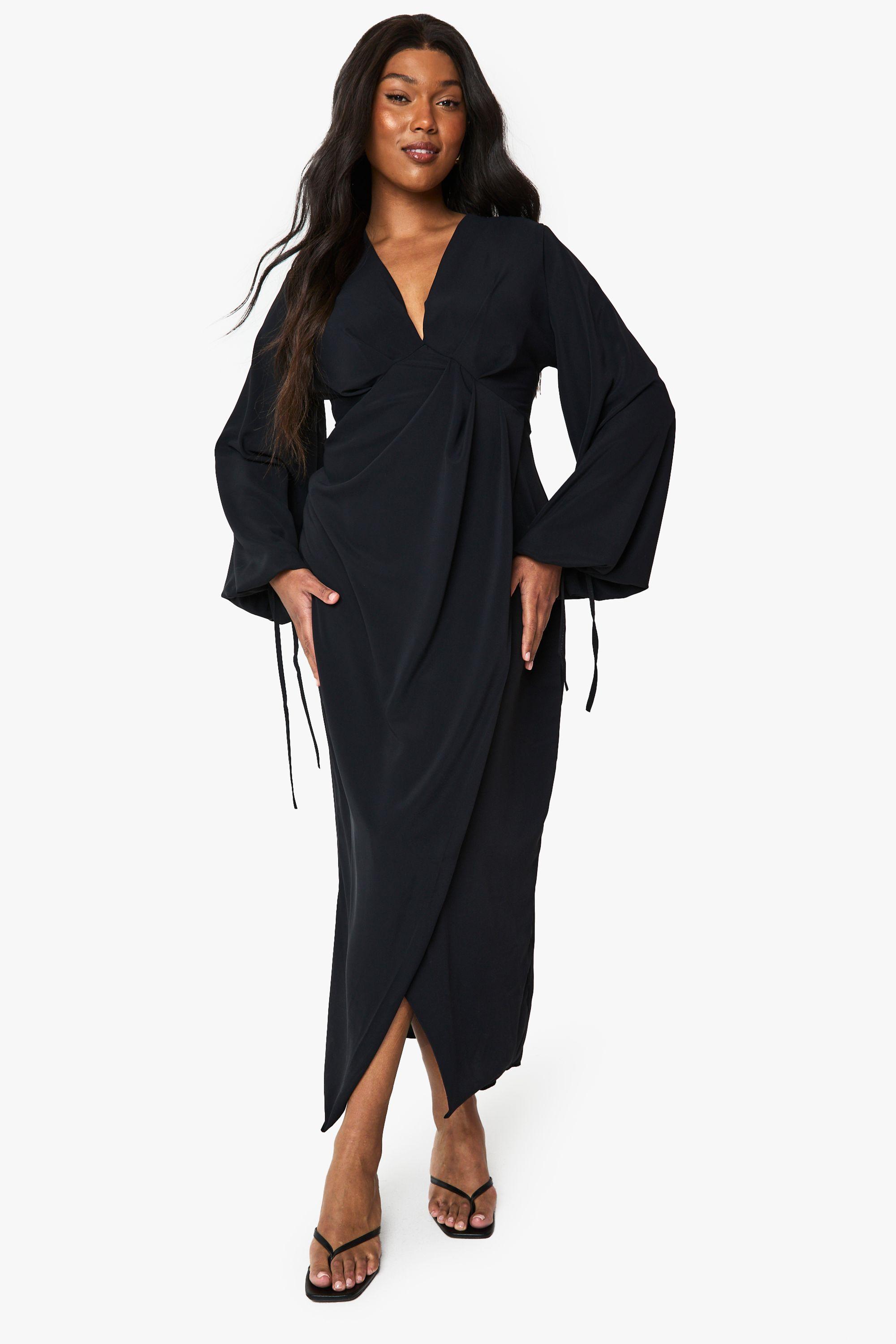 Maxi Dress Boohoo Black Wrap Dress Boohoo Plus Wrap Blouson Sleeve