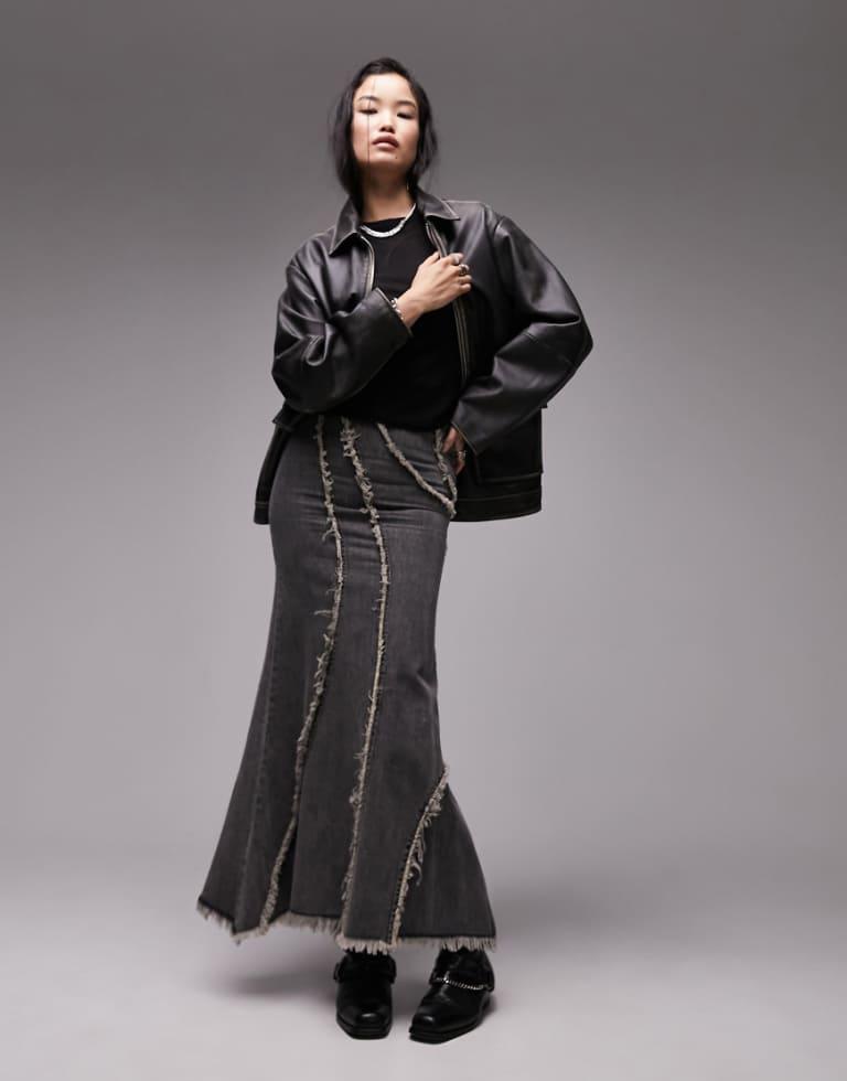 TOPSHOP Denim Fishtail Skirt With Raw Seams in Grey Lyst UK