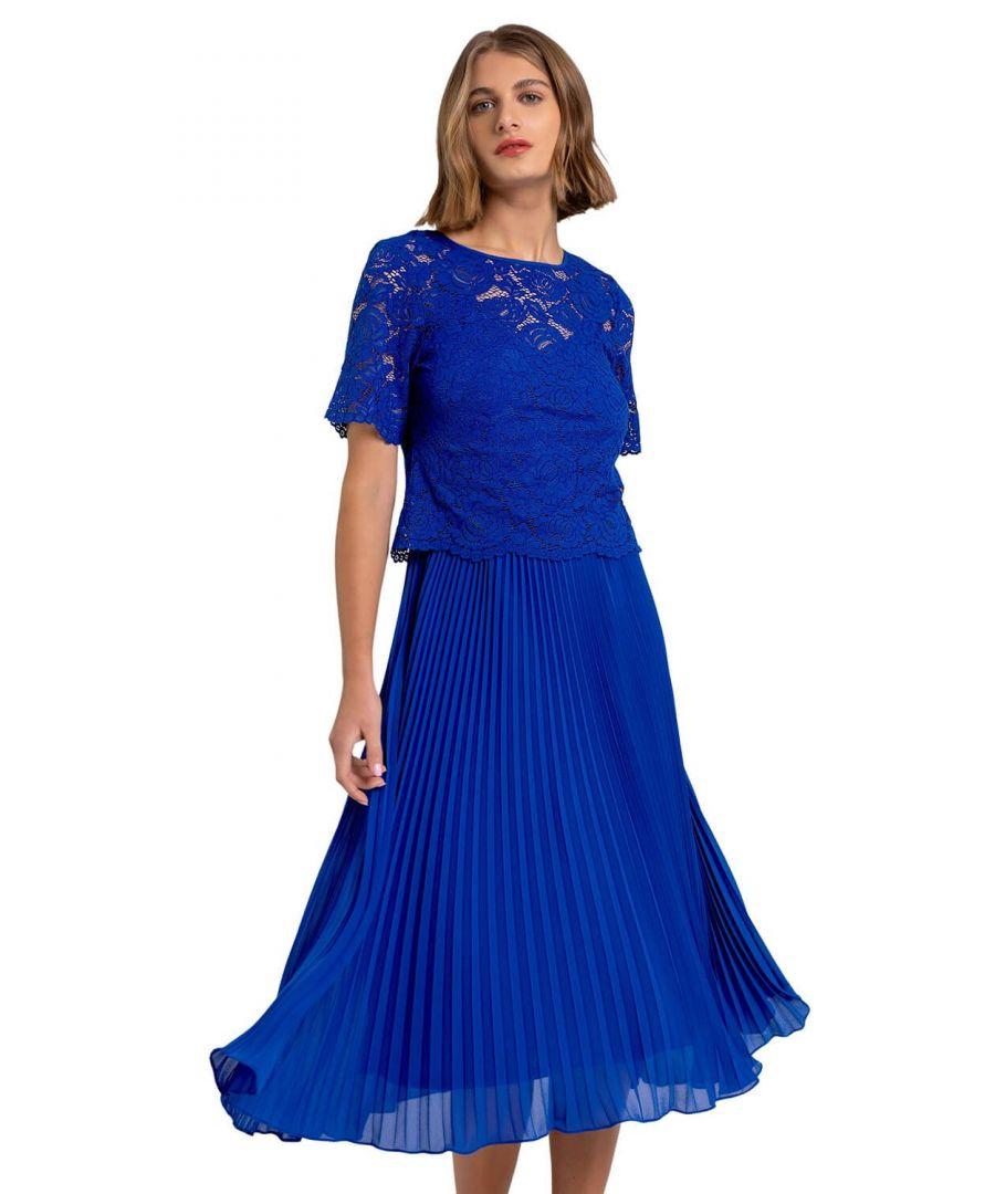Lace top pleated midi dress cheap