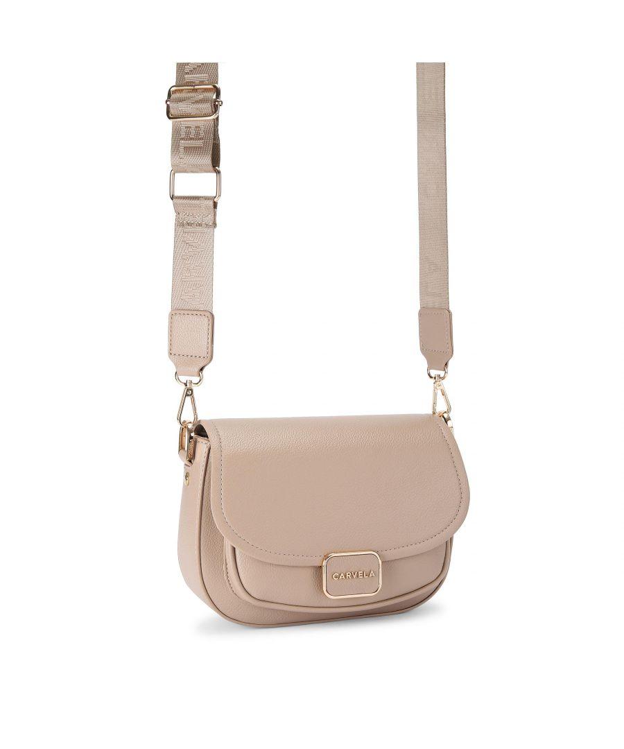 Carvela Kurt Geiger Textured Taupe Saddle Crossbody Bag in Pink