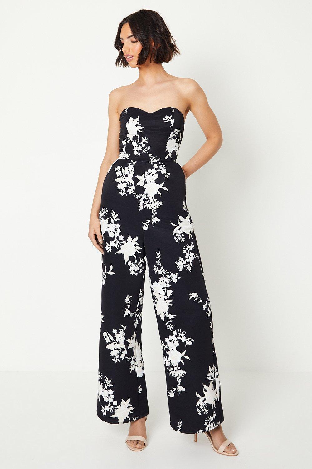 Oasis Floral Ottoman Wide Leg Bandeau Jumpsuit in Blue Lyst UK