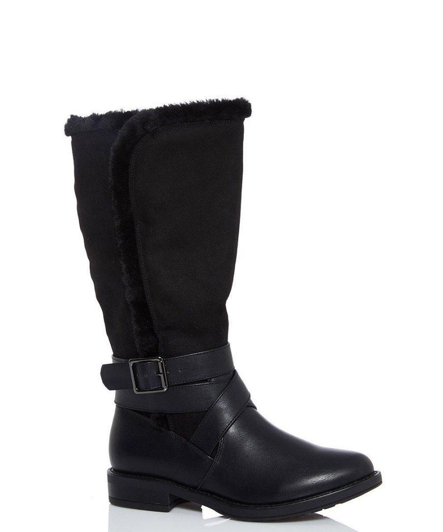 Black Faux Fur Trim Calf Boots