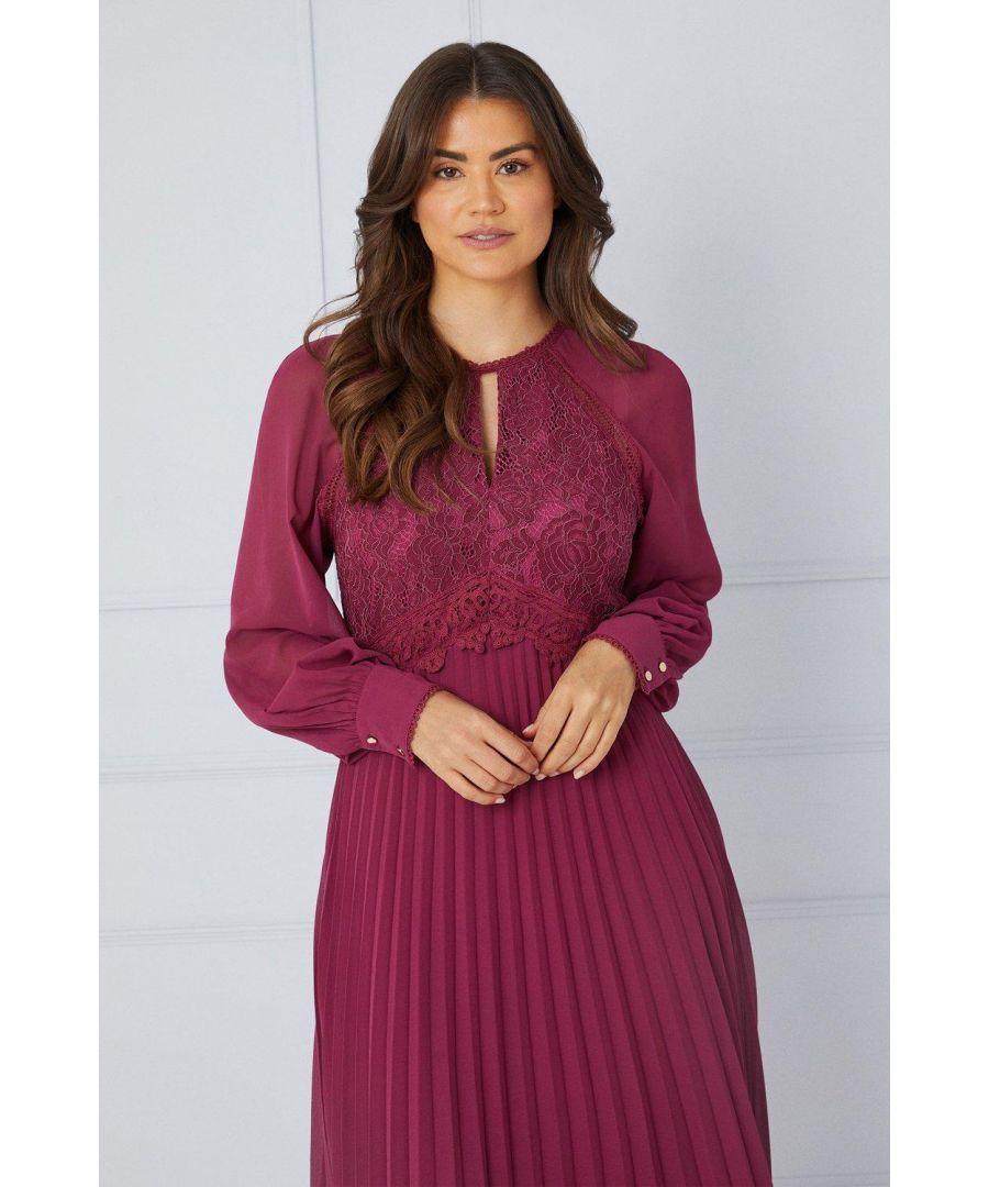 Pleated lace inset gown deals