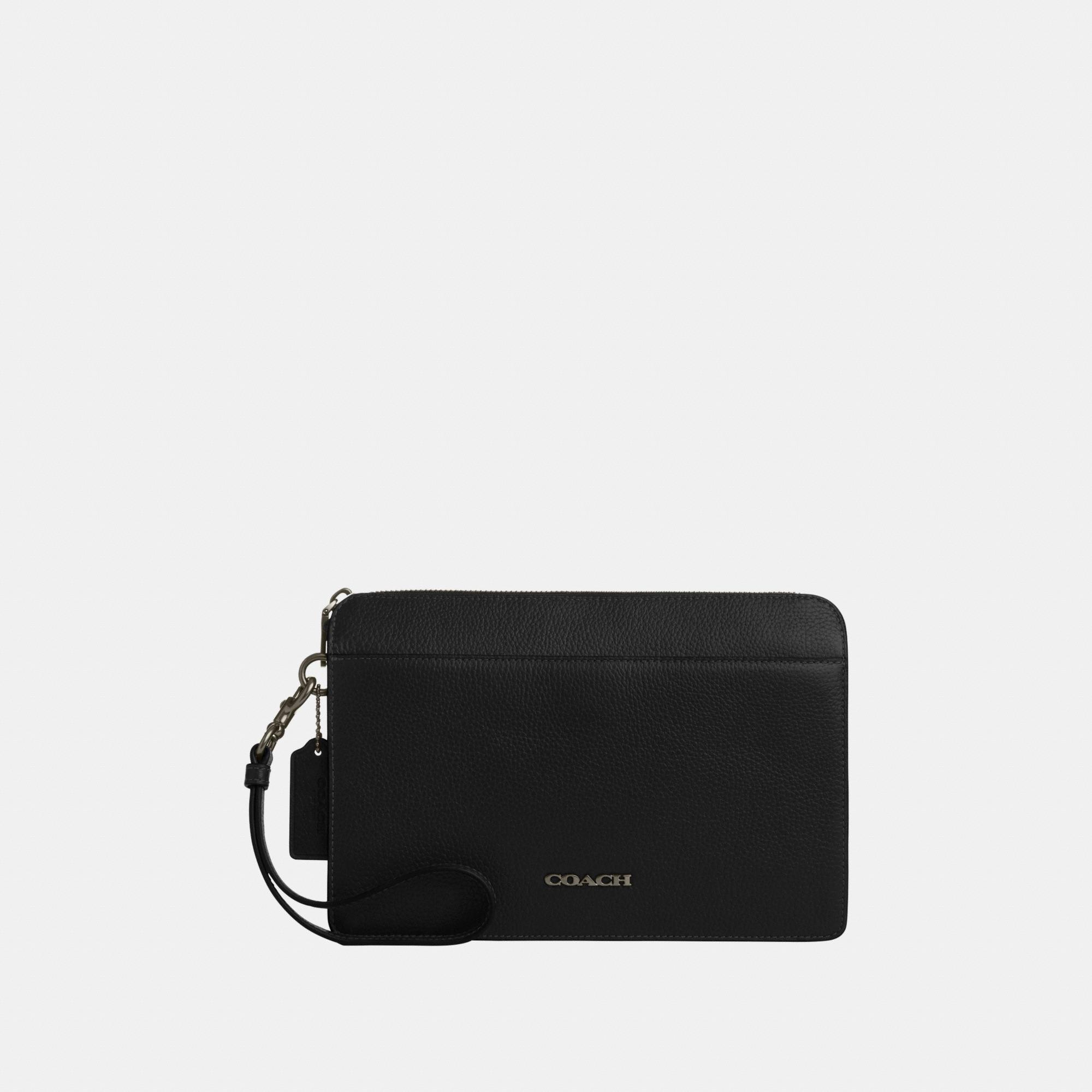 COACH Pebbled Leather Zip Pouch in Black for Men | Lyst UK