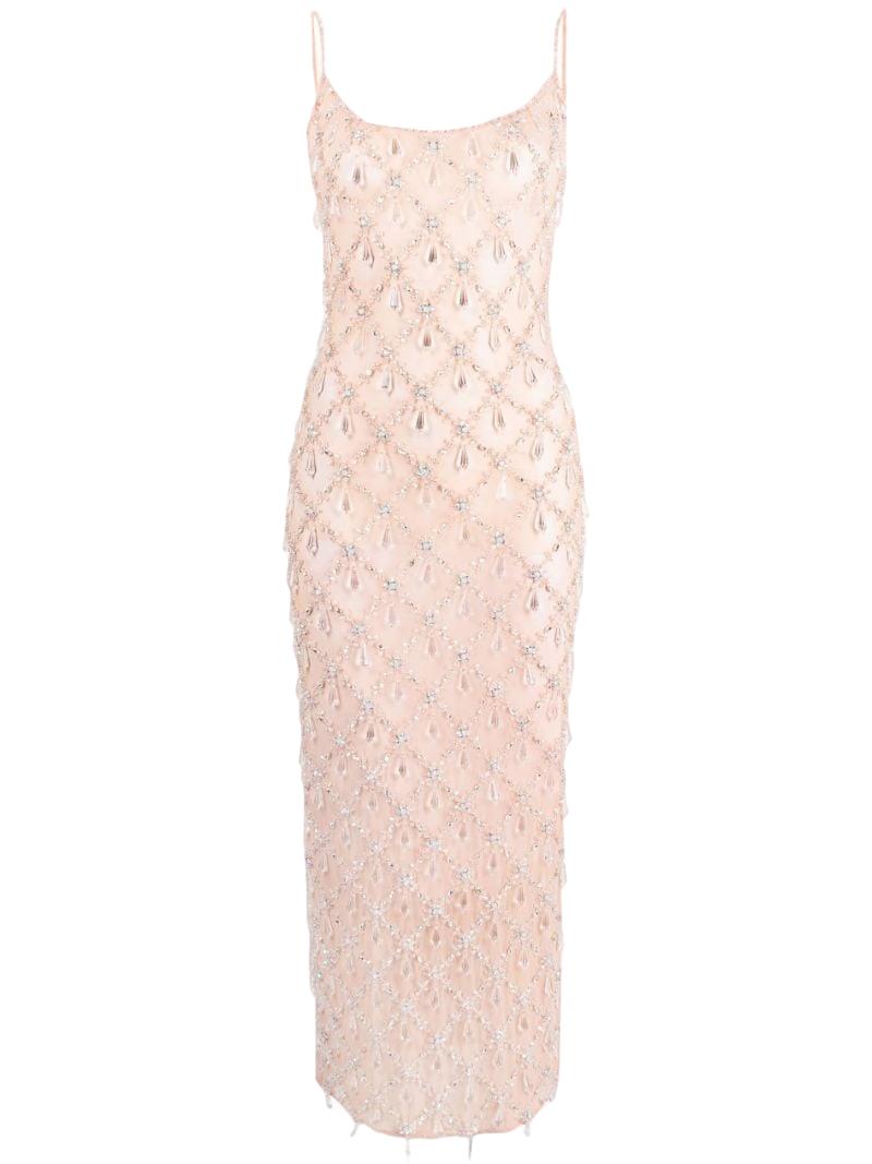 Oceanus Calliope Luxury Crystal Nude Maxi Party Dress in Pink | Lyst