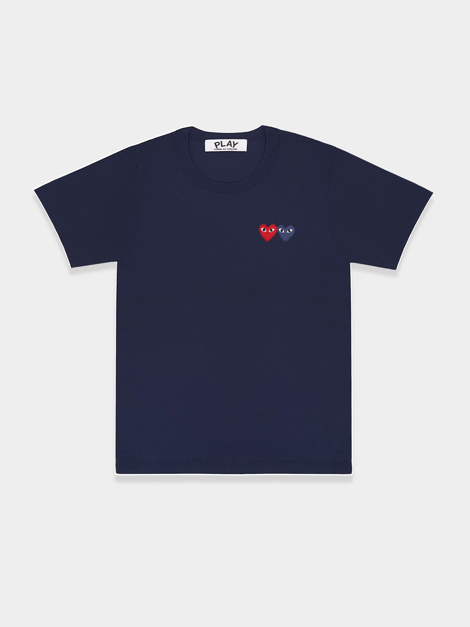 COMME DES GARÇONS PLAY Cotton Navy Play T Shirt With Double Heart in ...