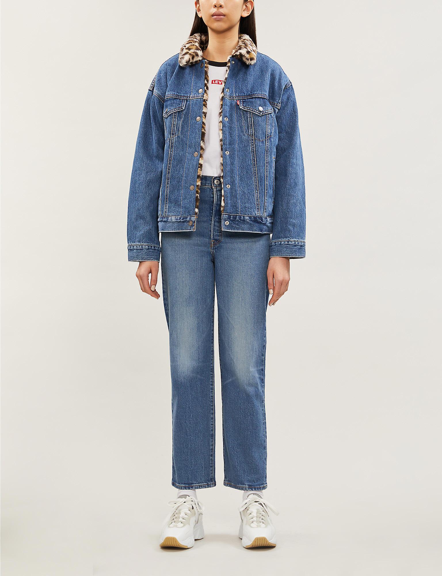 levi's leopard print denim jacket