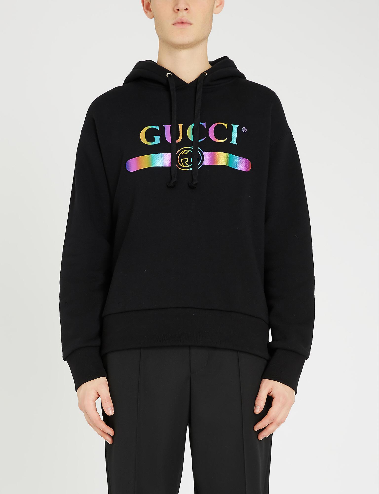 Gucci Hologram Fake Logo Hooded Sweatshirt in Black for Men | Lyst