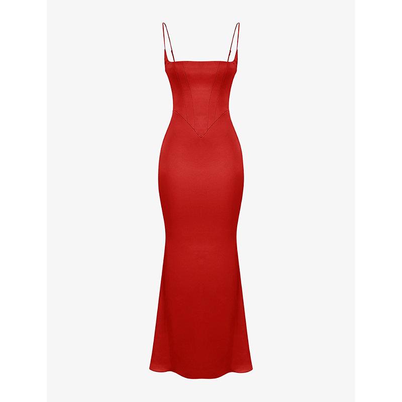 House Of Cb Olivette Corset Satin Maxi Dress in Red Lyst
