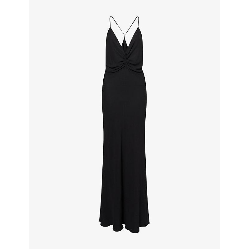 Anna October Eliana Plunge Woven Maxi Dress in Black | Lyst