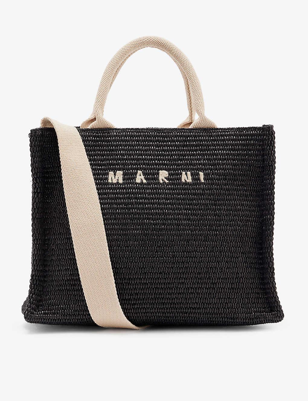 Marni East West Small Straw Tote Bag in Black | Lyst