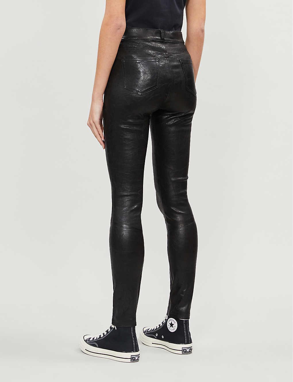 PAIGE Edgemont Skinny Midrise Leather Jeans in Black Lyst
