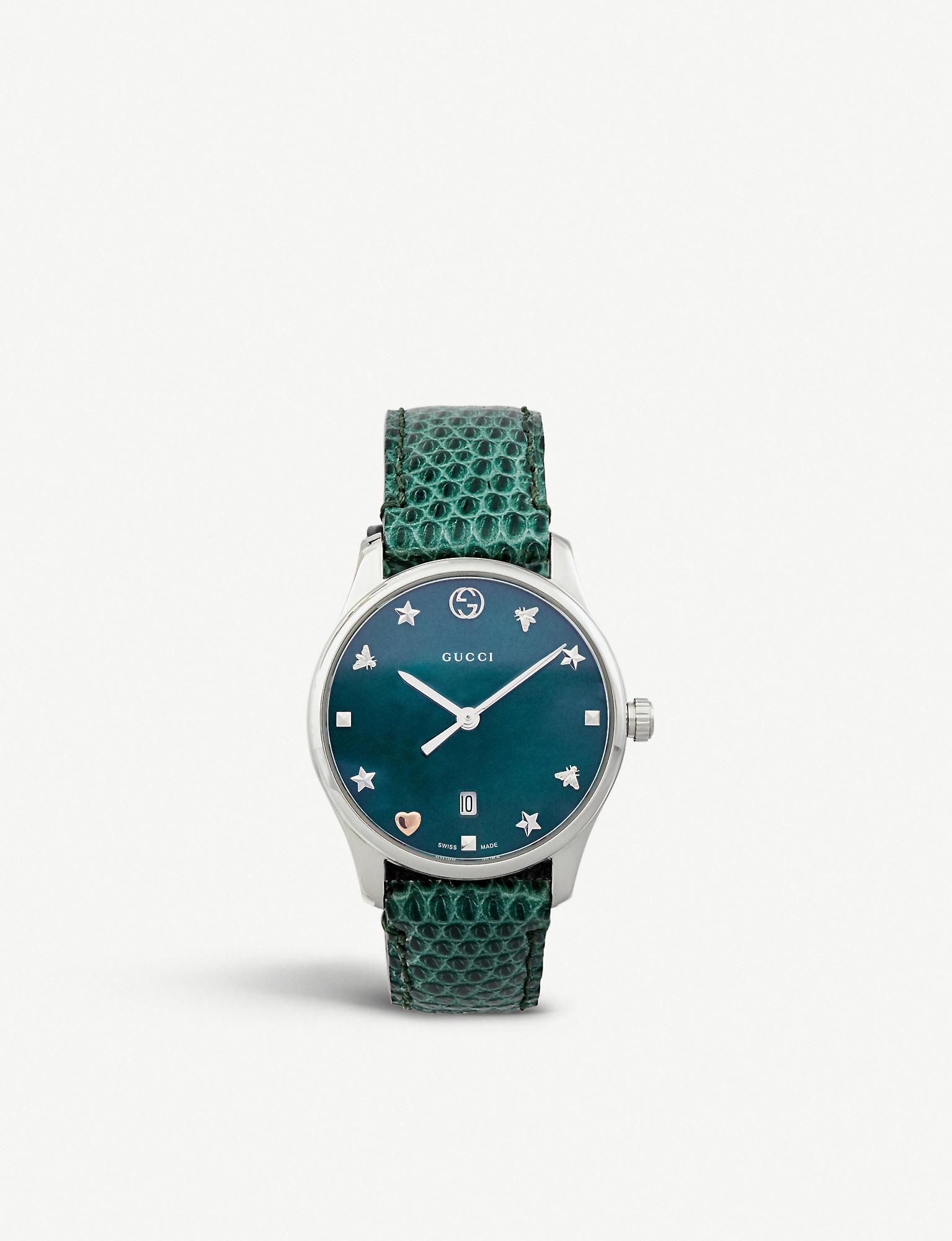 Gucci Ya126584 G-timeless Mother-of-pearl And Lizard-leather Strap Quartz  Watch in Green for Men | Lyst