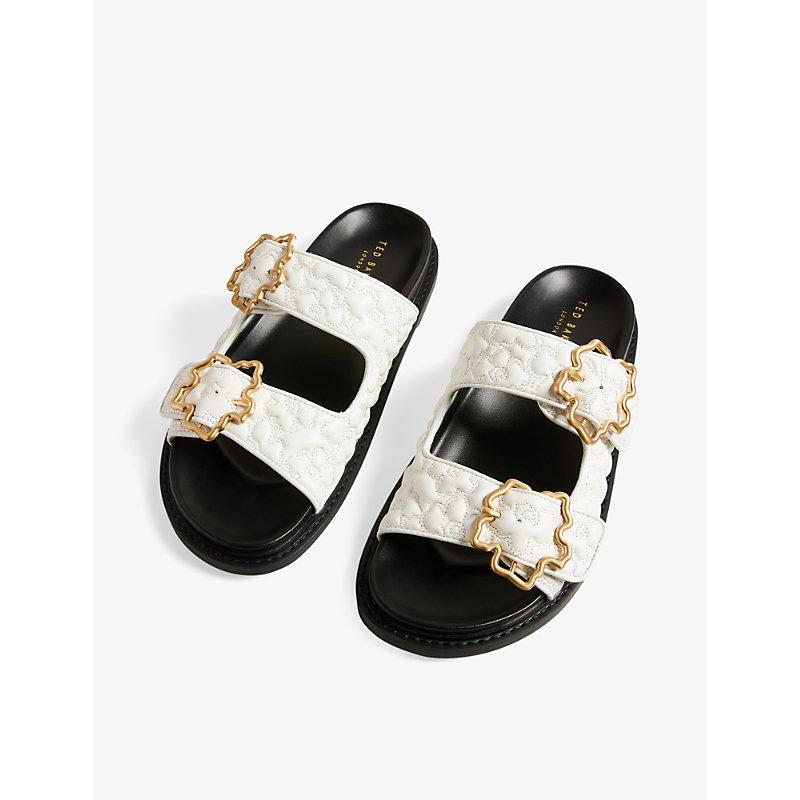 Ted Baker Rinnely Floral-quilted Buckled Leather Sandals in White | Lyst