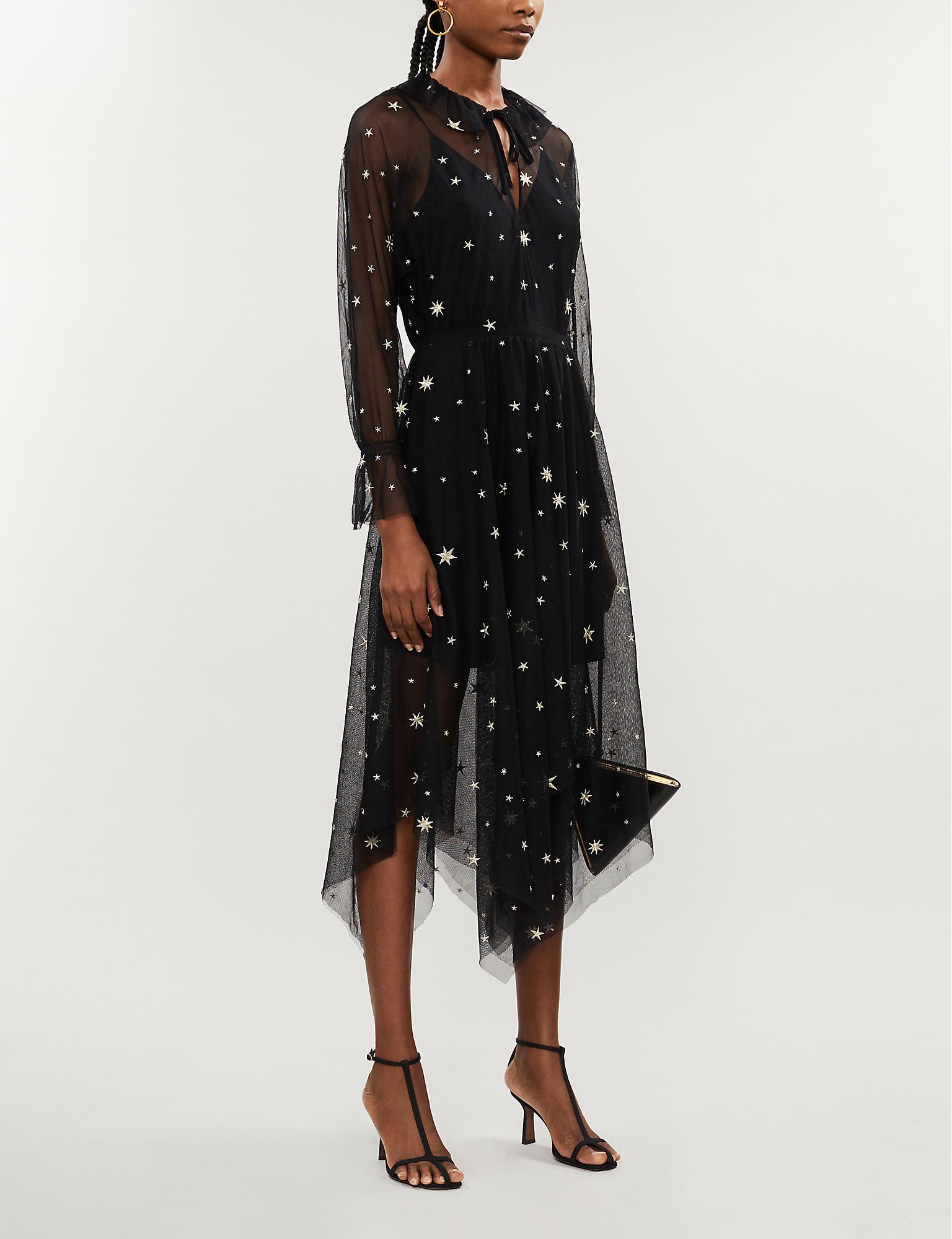 Maje Star-embroidered Mesh Maxi Dress in Black | Lyst