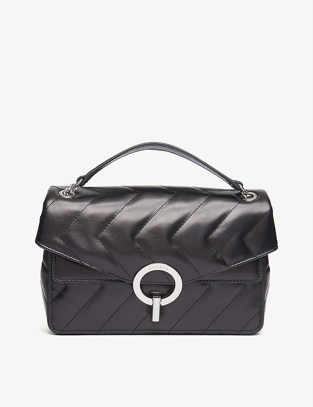 Sandro Yza Quilted Leather Shoulder Bag in Black | Lyst