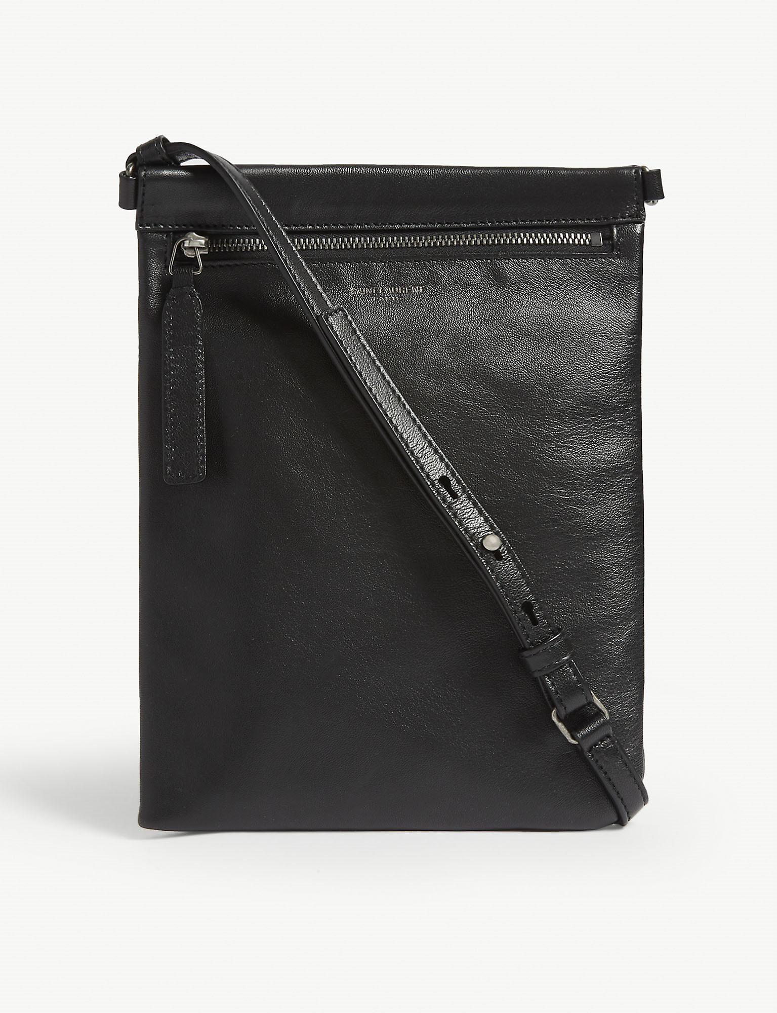 Saint Laurent Leather Flat Crossbody Bag in Black for Men Lyst
