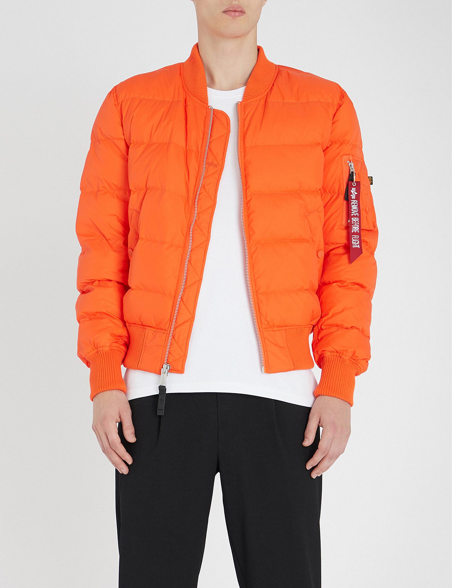 Alpha Industries Ma-1 Quilted Shell Down Bomber Jacket in Orange for Men -  Lyst