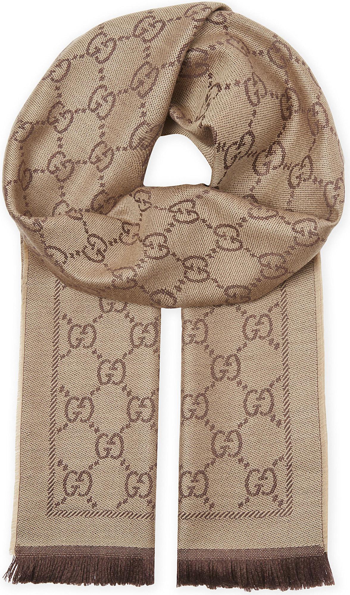 Gucci GG Logo Wool Scarf in Brown | Lyst