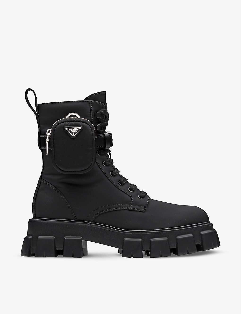 Prada Monolith Recycled-nylon Combat Boots in Black for Men | Lyst