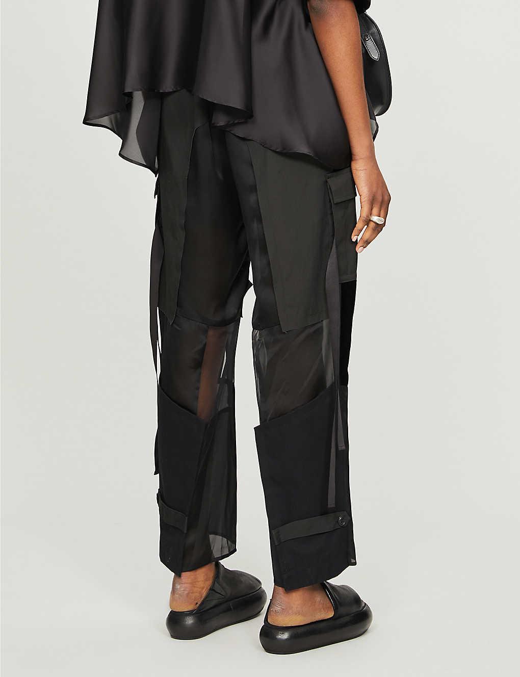 Sacai Synthetic Contrast-panel Straight High-rise Crepe Trousers in