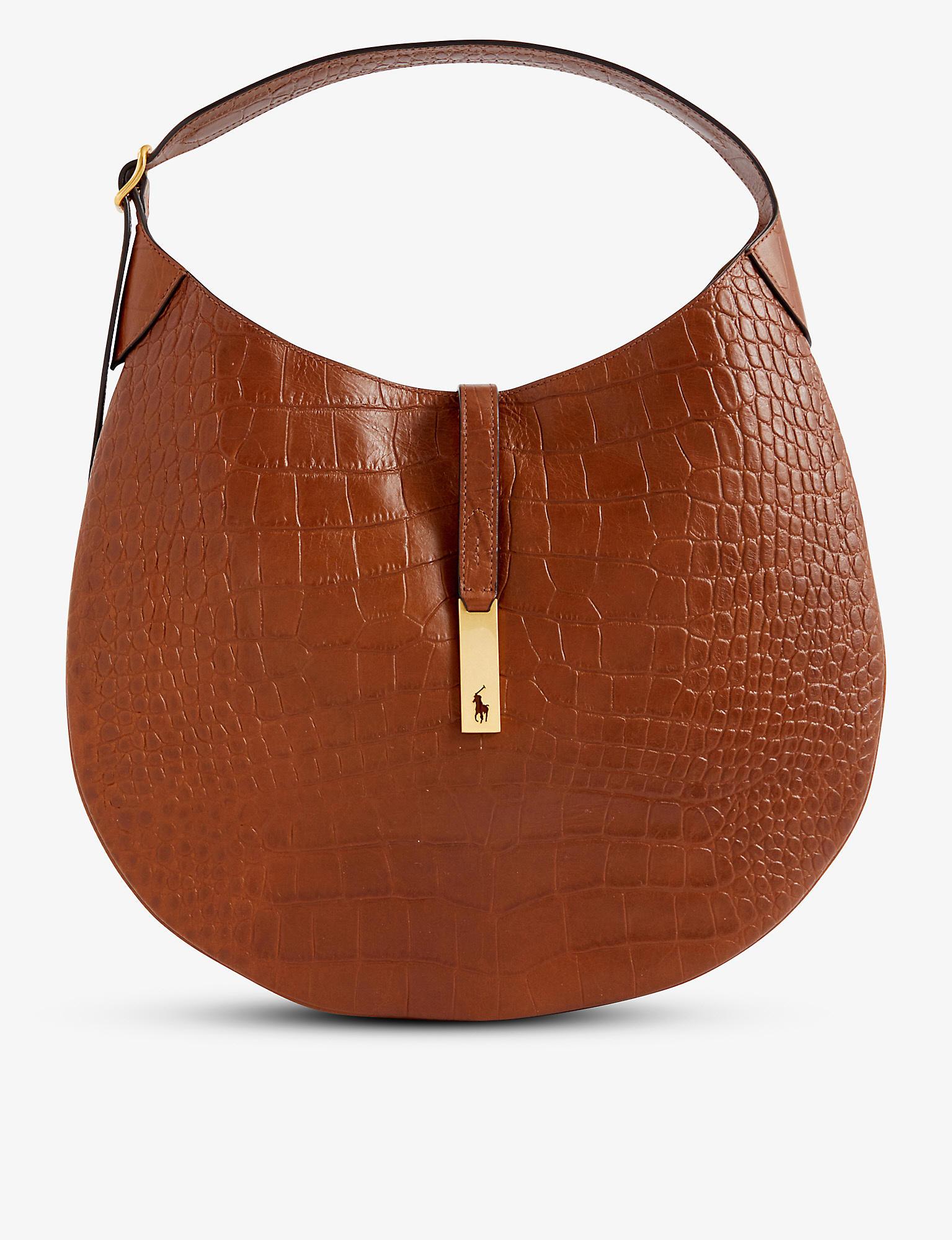 Polo Ralph Lauren Id Crocembossed Leather Shoulder Bag in Brown Lyst UK