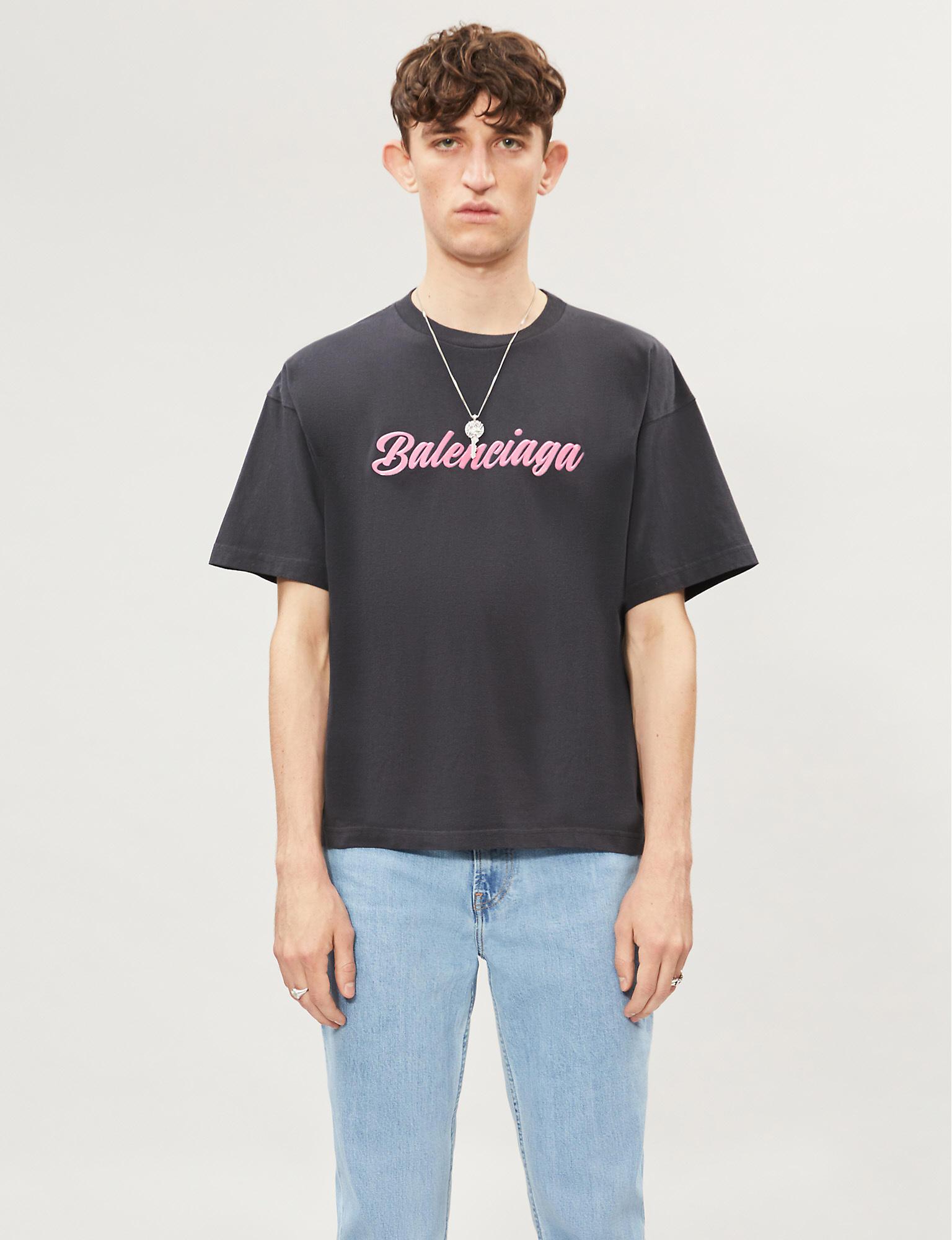 Balenciaga Logo-print Cotton-jersey T-shirt in Black Pink (Black) for ...
