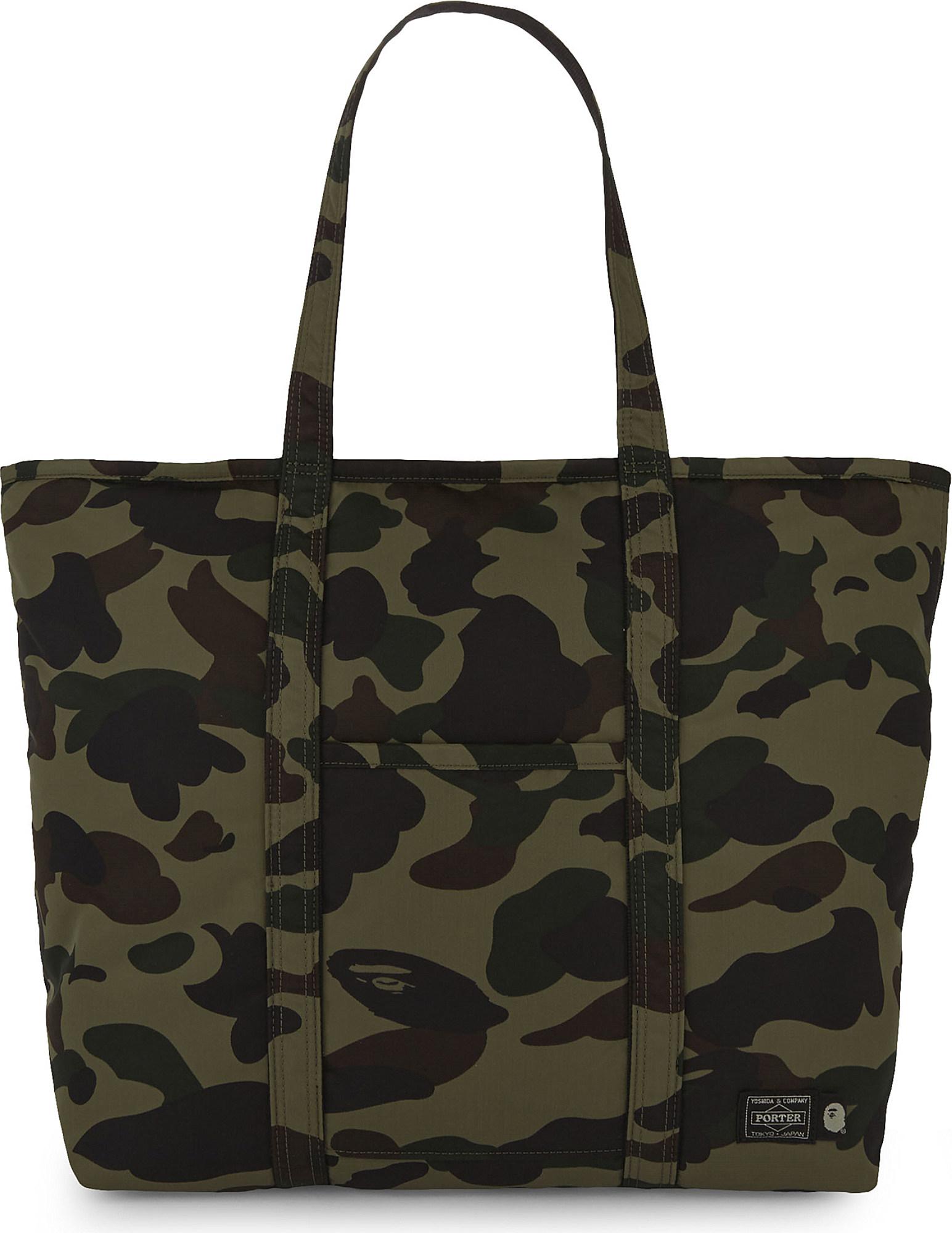 A Bathing Ape Porter Camo Tote in Green | Lyst